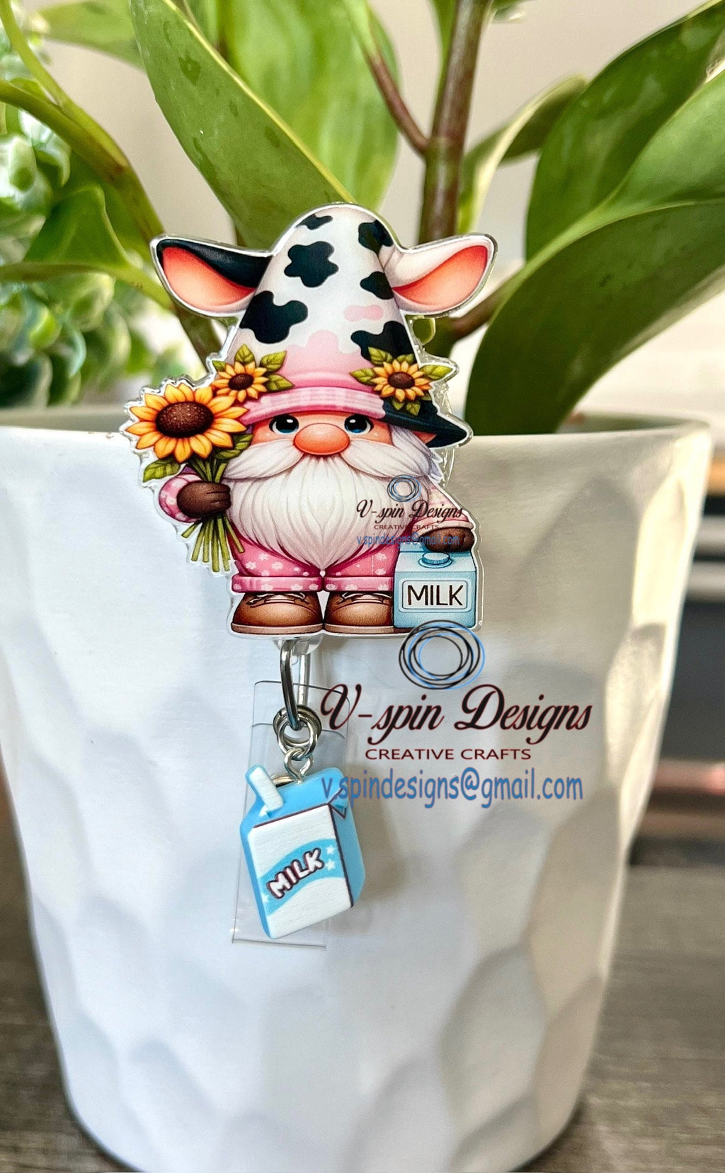Gnome Cow Badge Reel | Retractable Acrylic ID Holder