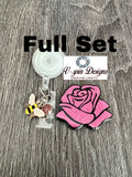 Pink Glitter Rose Badge Reel: Acrylic Retractable ID Holder
