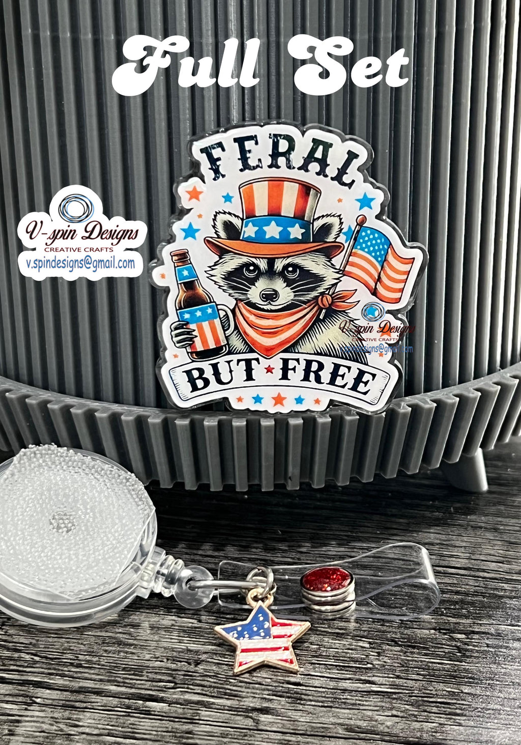 Funny “Feral but Free Racoon” Badge reel/ID Holder card holder/nurse/teachers/4th of July