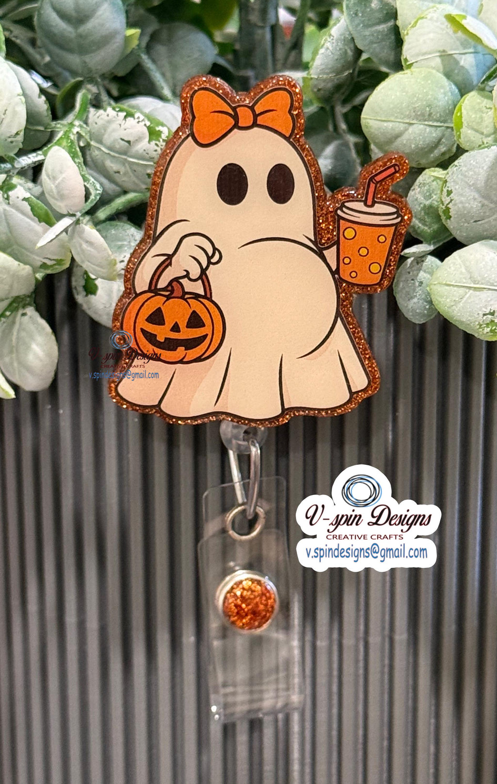 Cute Pregnant Ghost Badge Reel | Halloween L&D Retractable Acrylic ID Holder