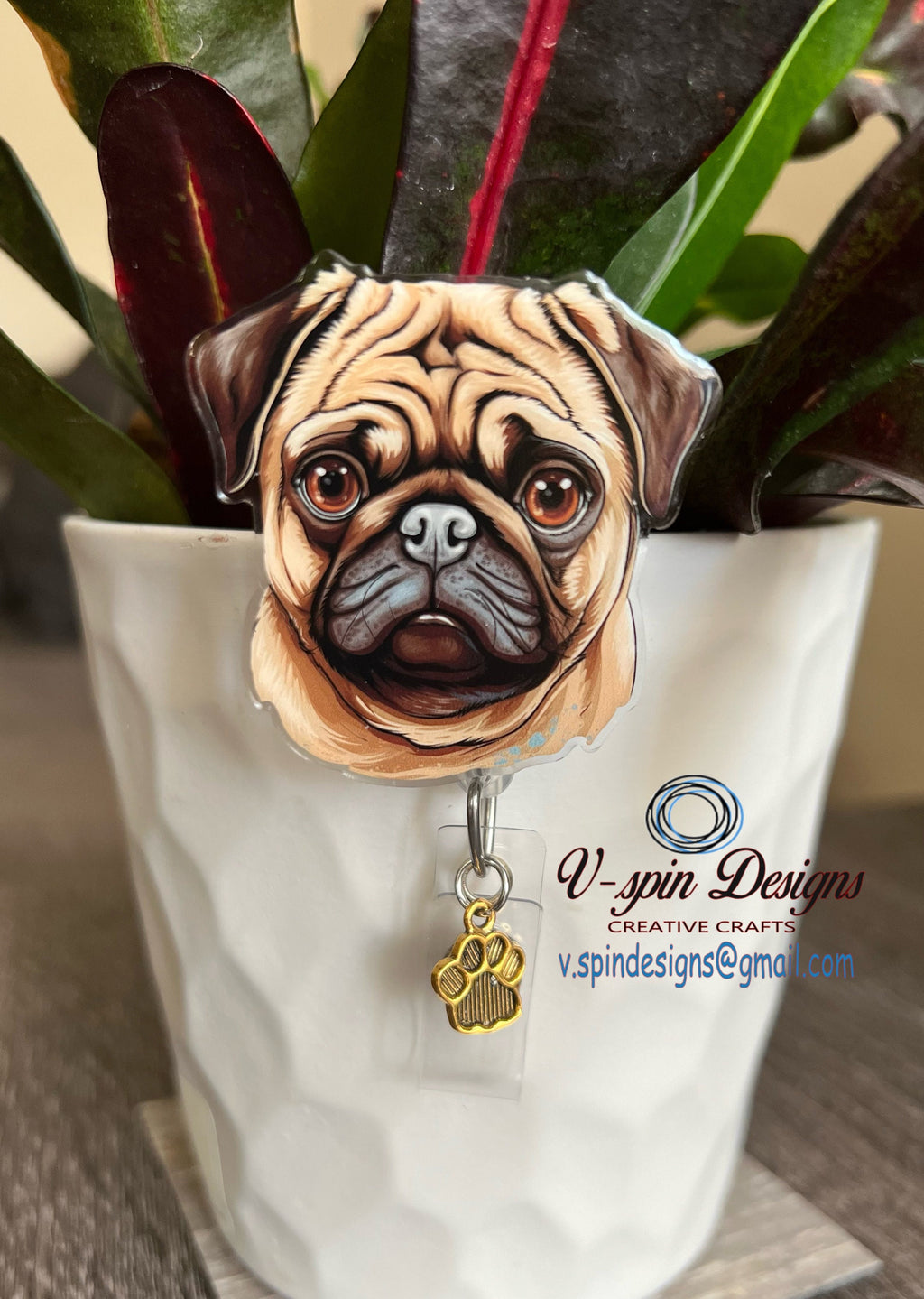 Pug dog retractable badge reel/ID Holder/card holder/dog badge reels/nurses