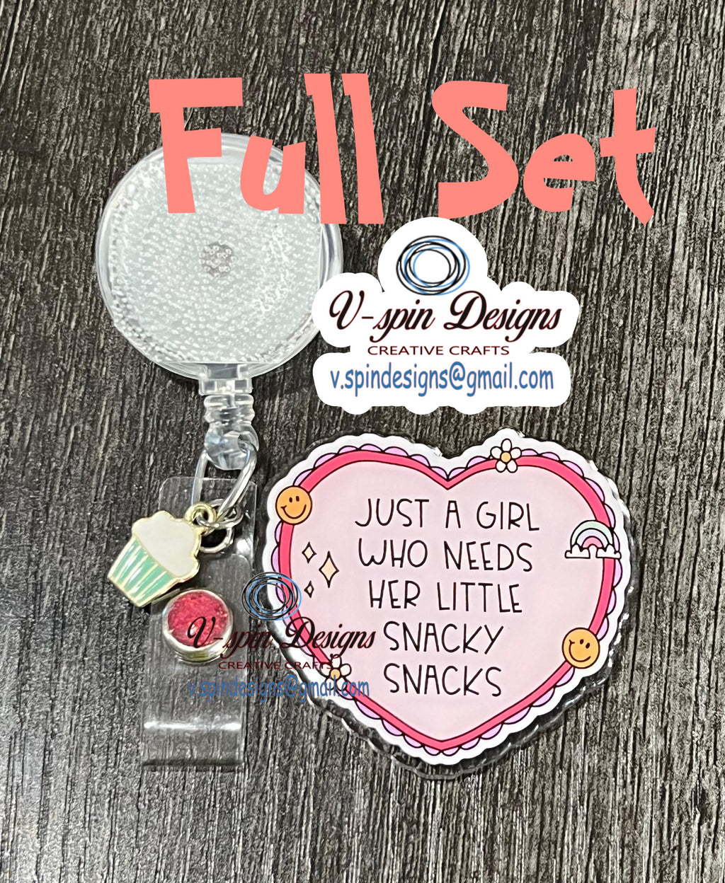 "Just a Girl Who Needs Her Snacky Snacks" Funny Badge Reel: Acrylic ID Holder