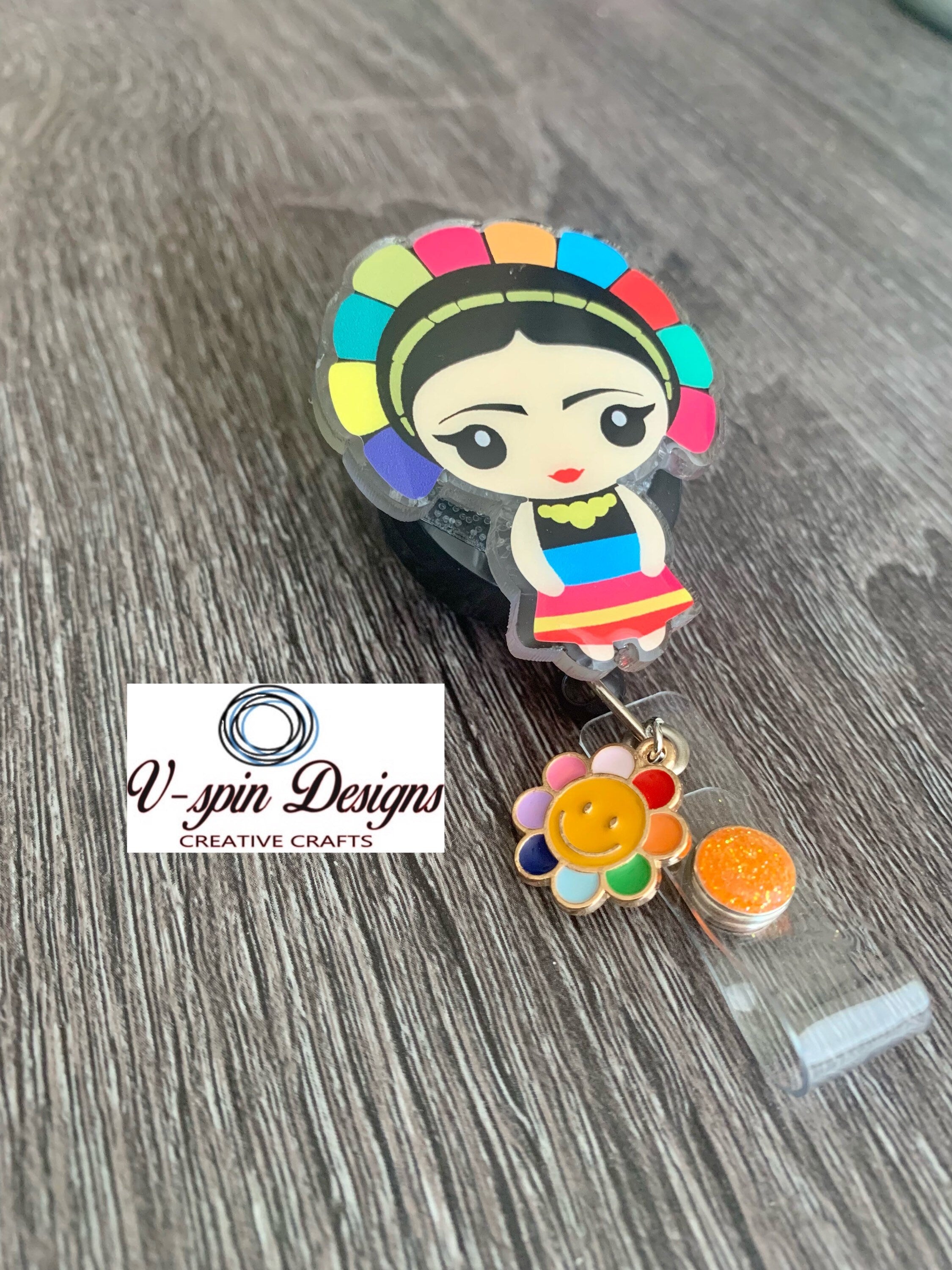 Mexican doll Acrylic badge reel/ID holder/Teachers/nurses/students/heritage
