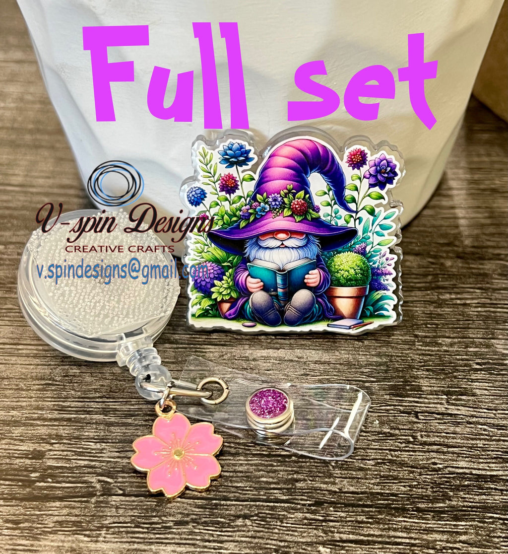 Garden Book Gnome badge reel/ID Holder/nurses/teachers/gnome badge reels/cute badge reels