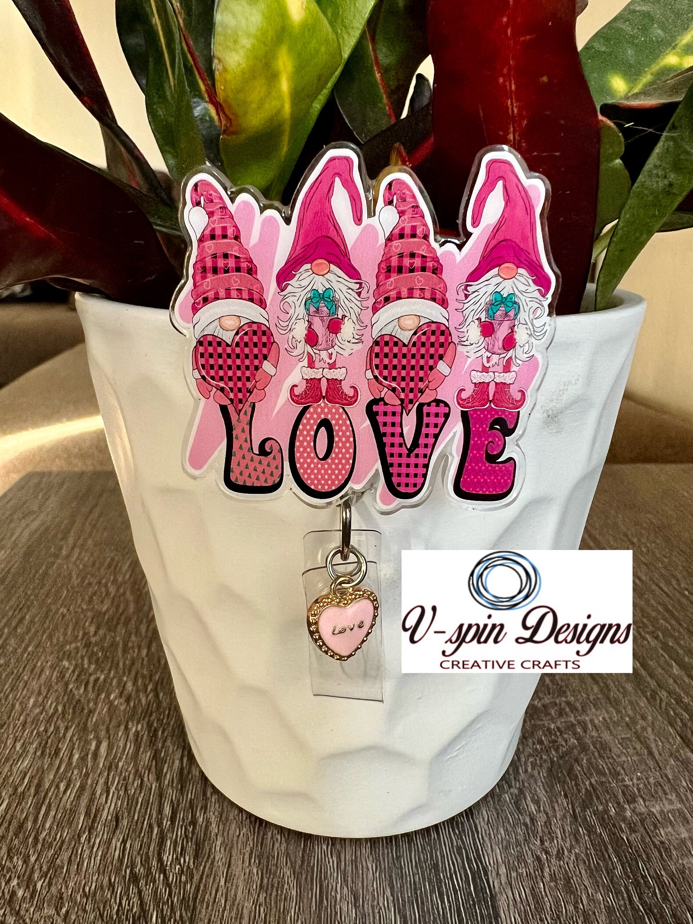 2” Gnome Love, badge reel/ID Holder/card holder/teachers/nurses/valentines