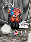 Sassy Highland Cow 4th of July Badge Reel | Patriotic Retractable Acrylic ID Holder