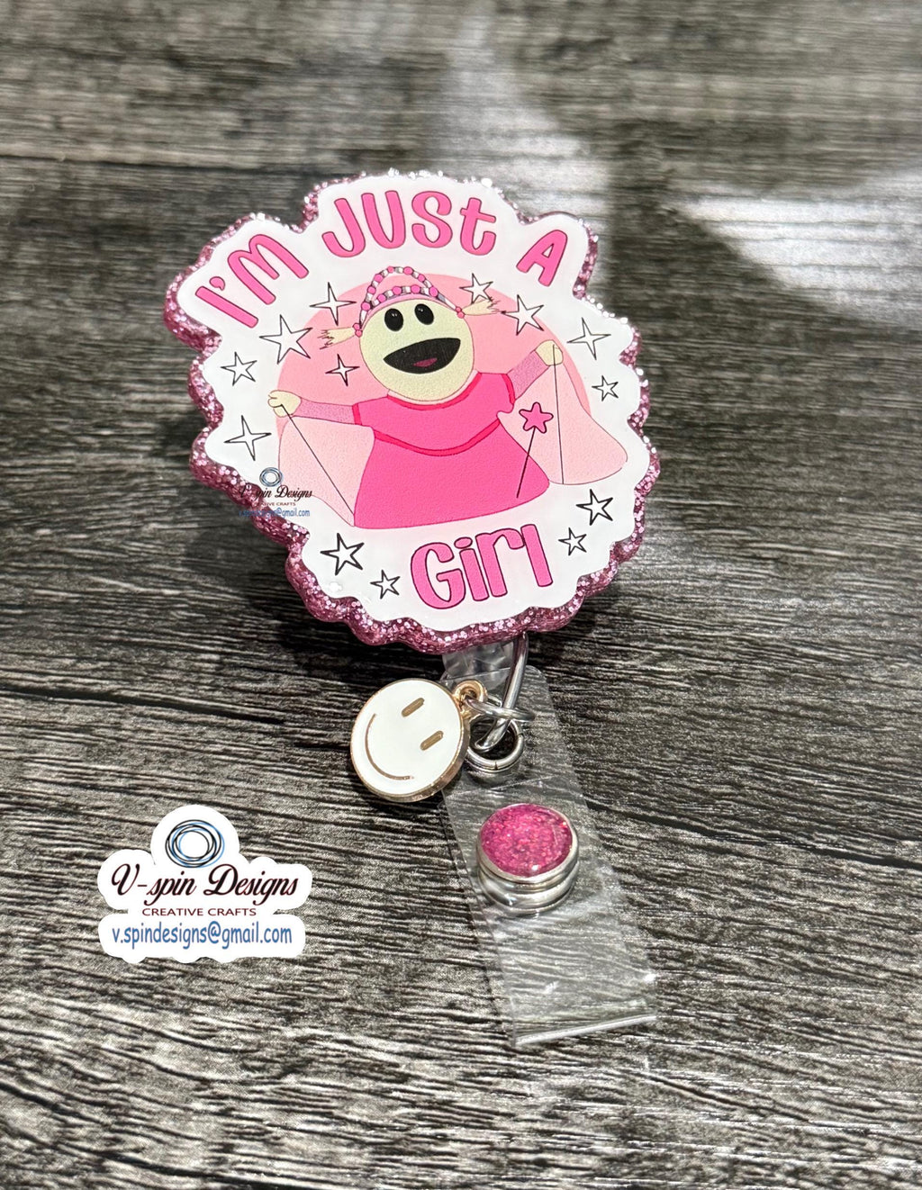 I’m Just A Girl Badge reel/ID Holder card holder/nurse/teachers/funny badge reels/silly