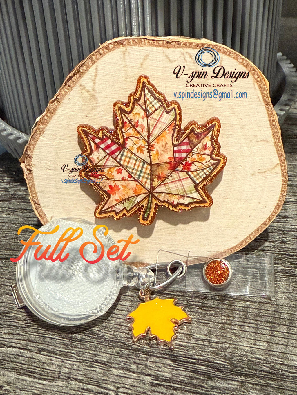 Vintage Patchwork Maple Leaf Badge Reel | Fall Retractable Acrylic ID Holder