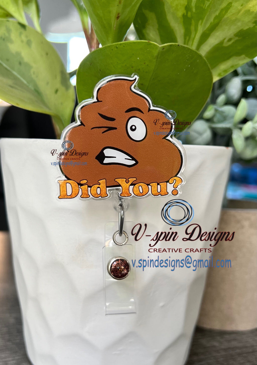 Funny “Did You?” Poop Emoji Badge reel/ID Holder card holder/nurse/teachers/fun/silly/poop