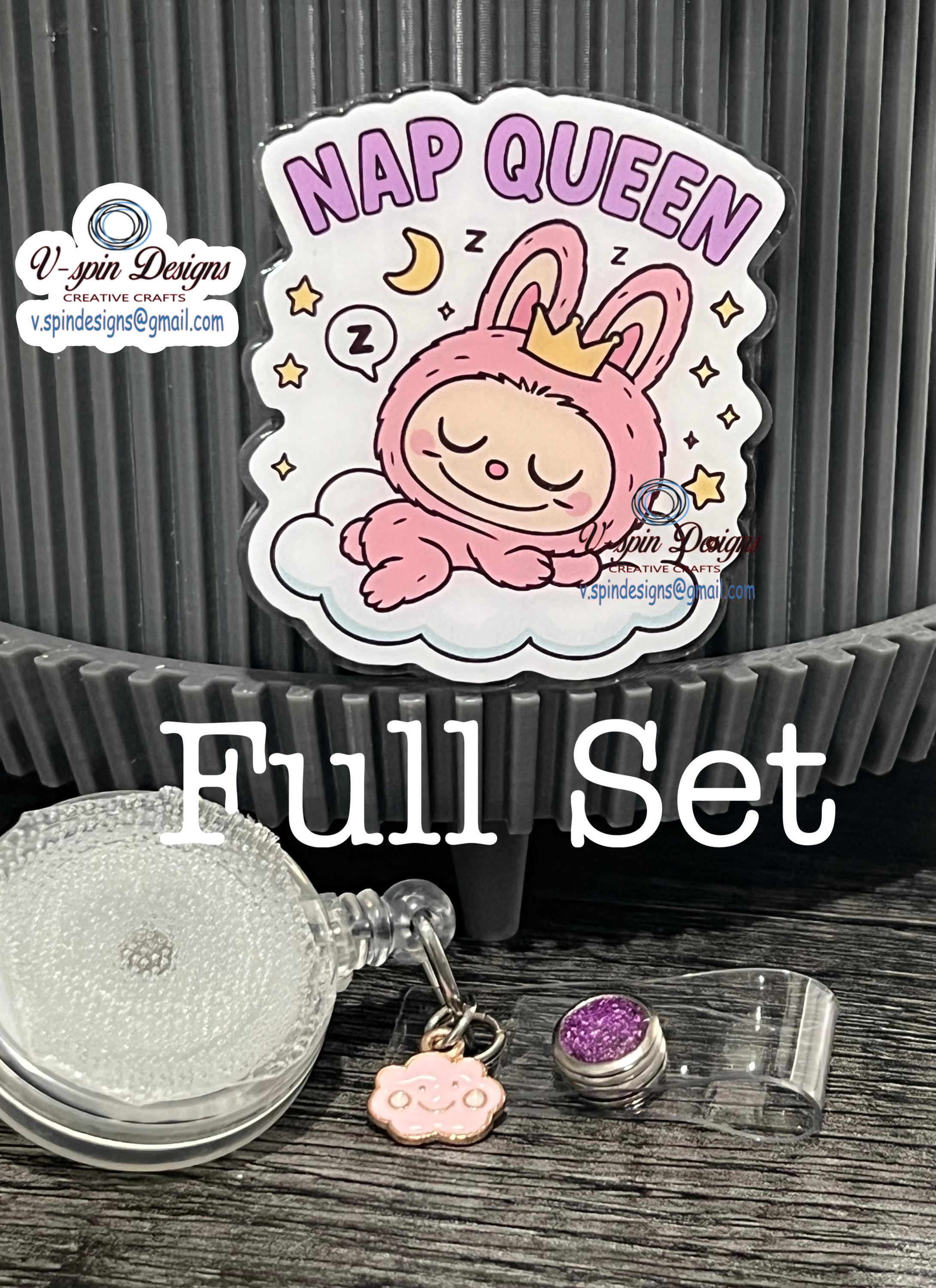 "Nap Queen" Little Monster Badge Reel | Funny Retractable Acrylic ID Holder