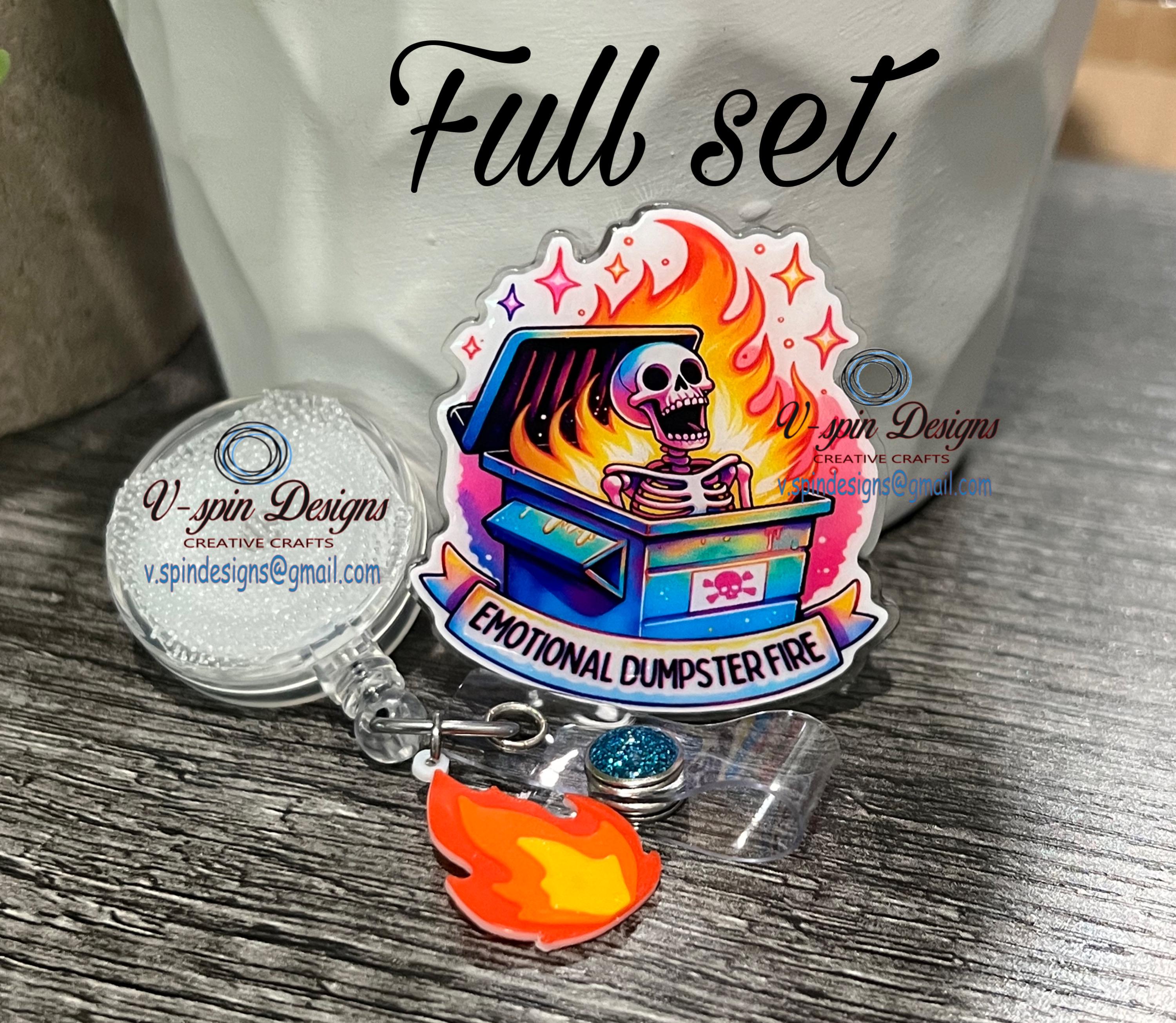 Emotional Dumpster fire Badge reel/ID Holder card holder/nurse/teachers/fun/silly/