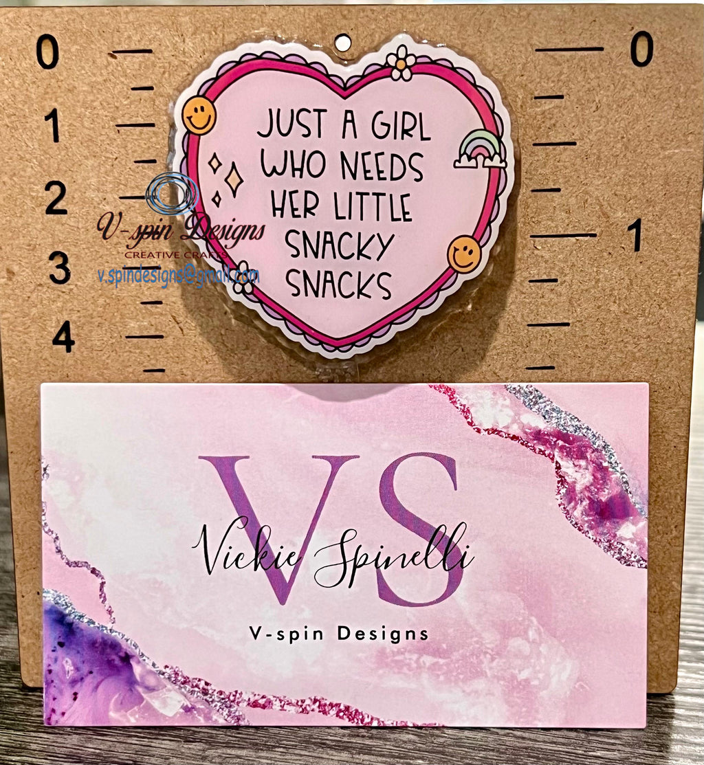 "Just a Girl Who Needs Her Snacky Snacks" Funny Badge Reel: Acrylic ID Holder