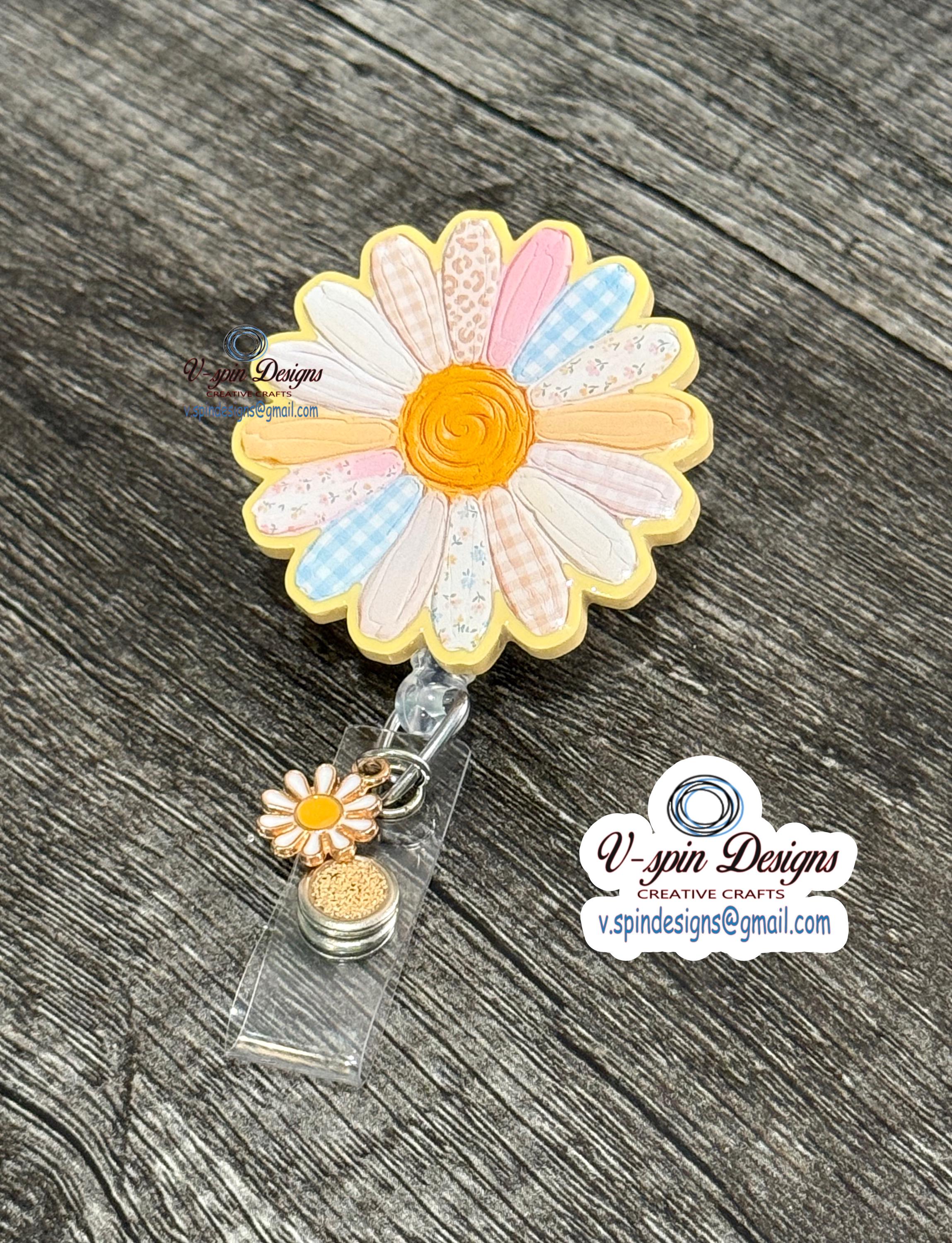 Yellow Daisy Flower Badge Reel | Pastel Floral Retractable Acrylic ID Holder