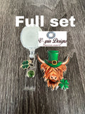 St. Patrick's Day Highland Cow Badge Reel: Festive Acrylic ID Holder