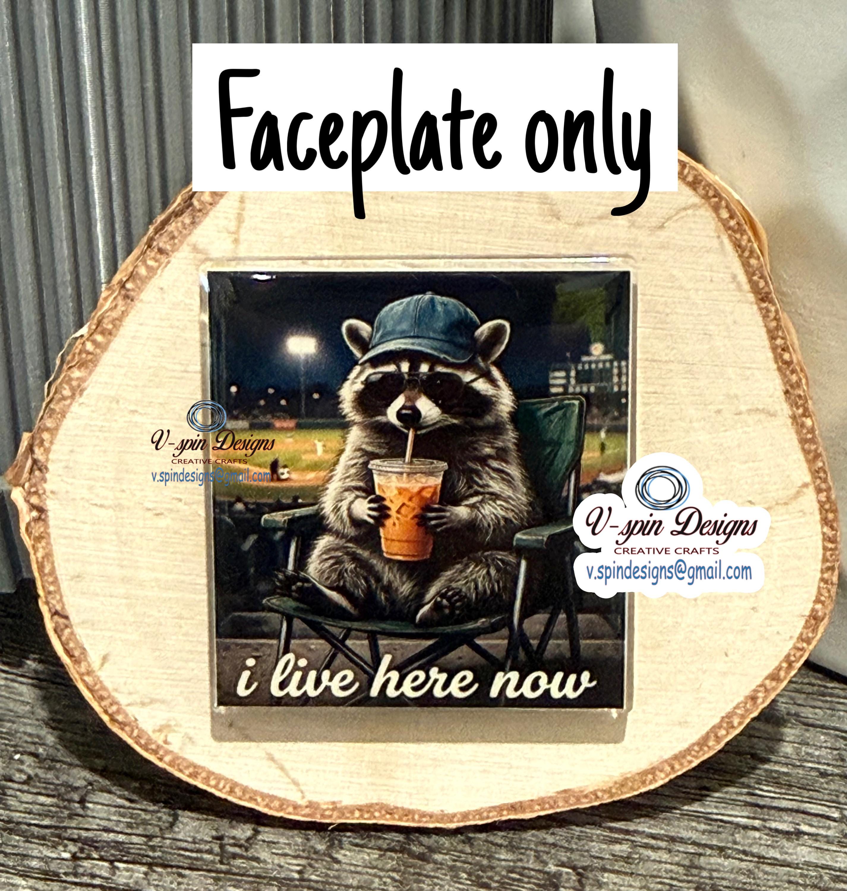 "I Live Here Now" Raccoon Baseball Fan Badge Reel | Funny Retractable ID Holder