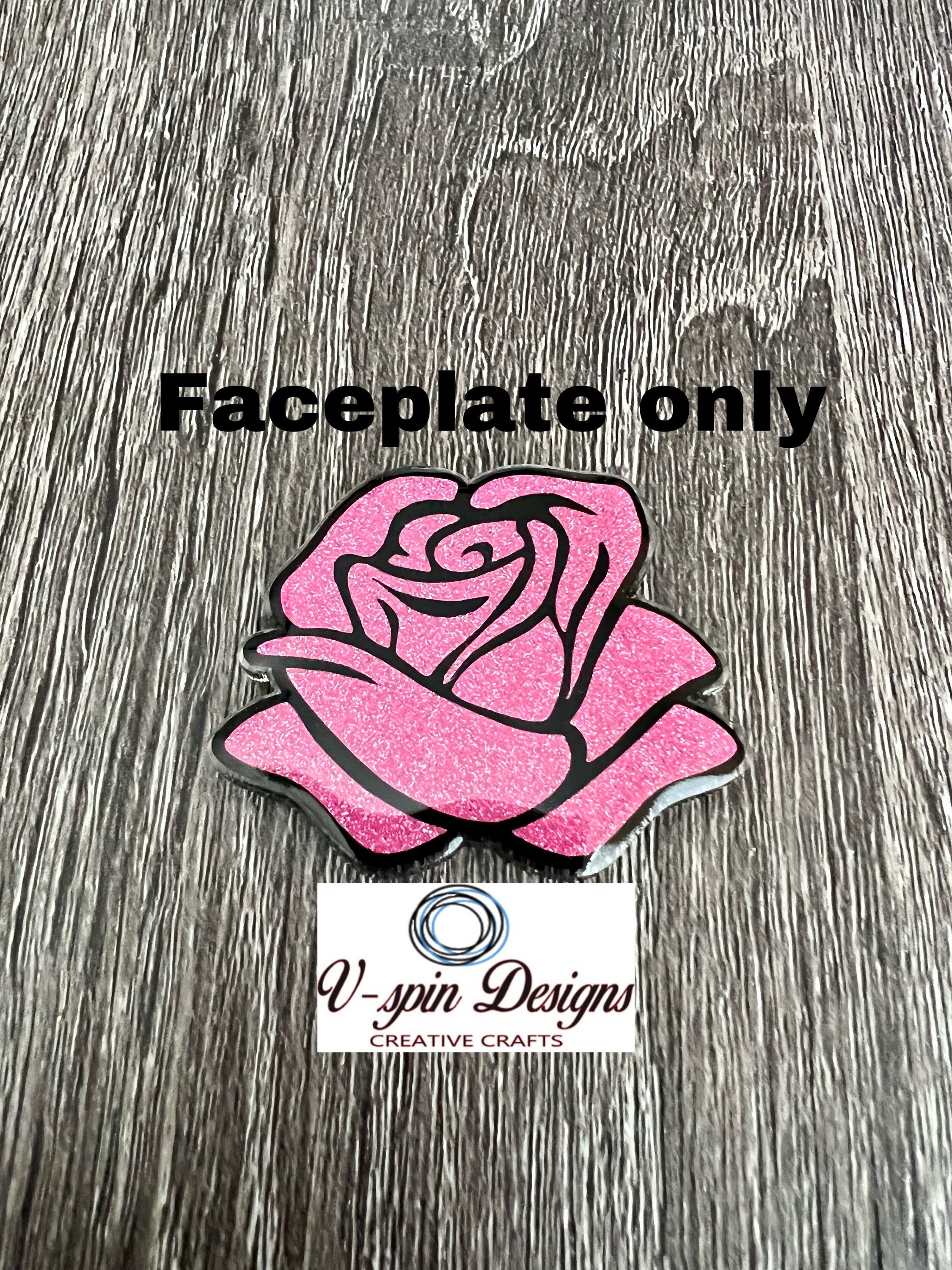 Pink Glitter Rose Badge Reel: Acrylic Retractable ID Holder