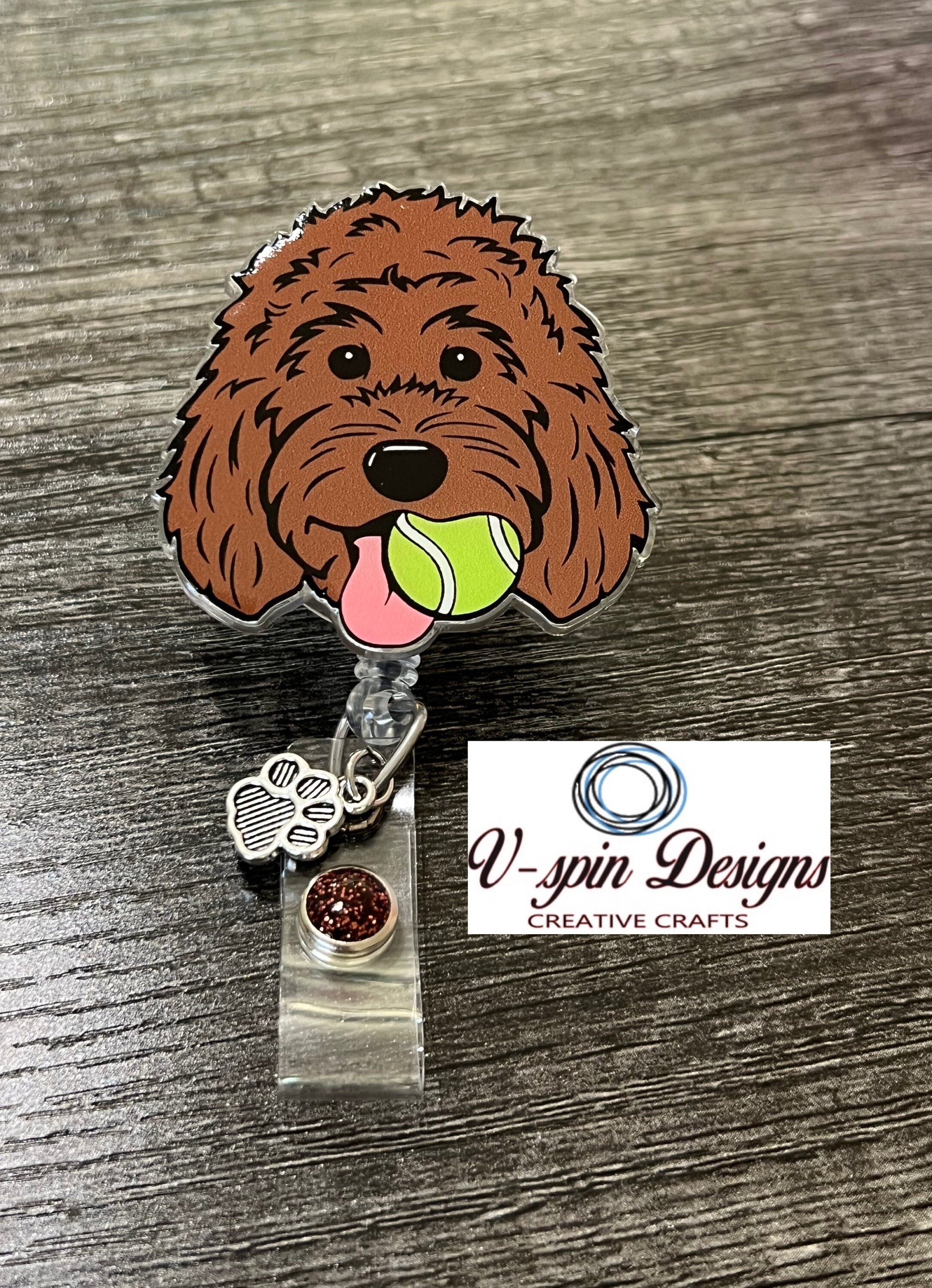 Doodle Dog with Tennis Ball Badge Reel | Retractable Acrylic ID Holder