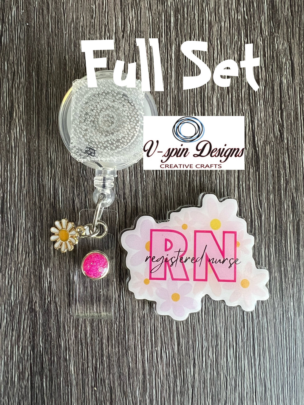 RN Daisy Flower Badge Reel | Registered Nurse Retractable Acrylic ID Holder