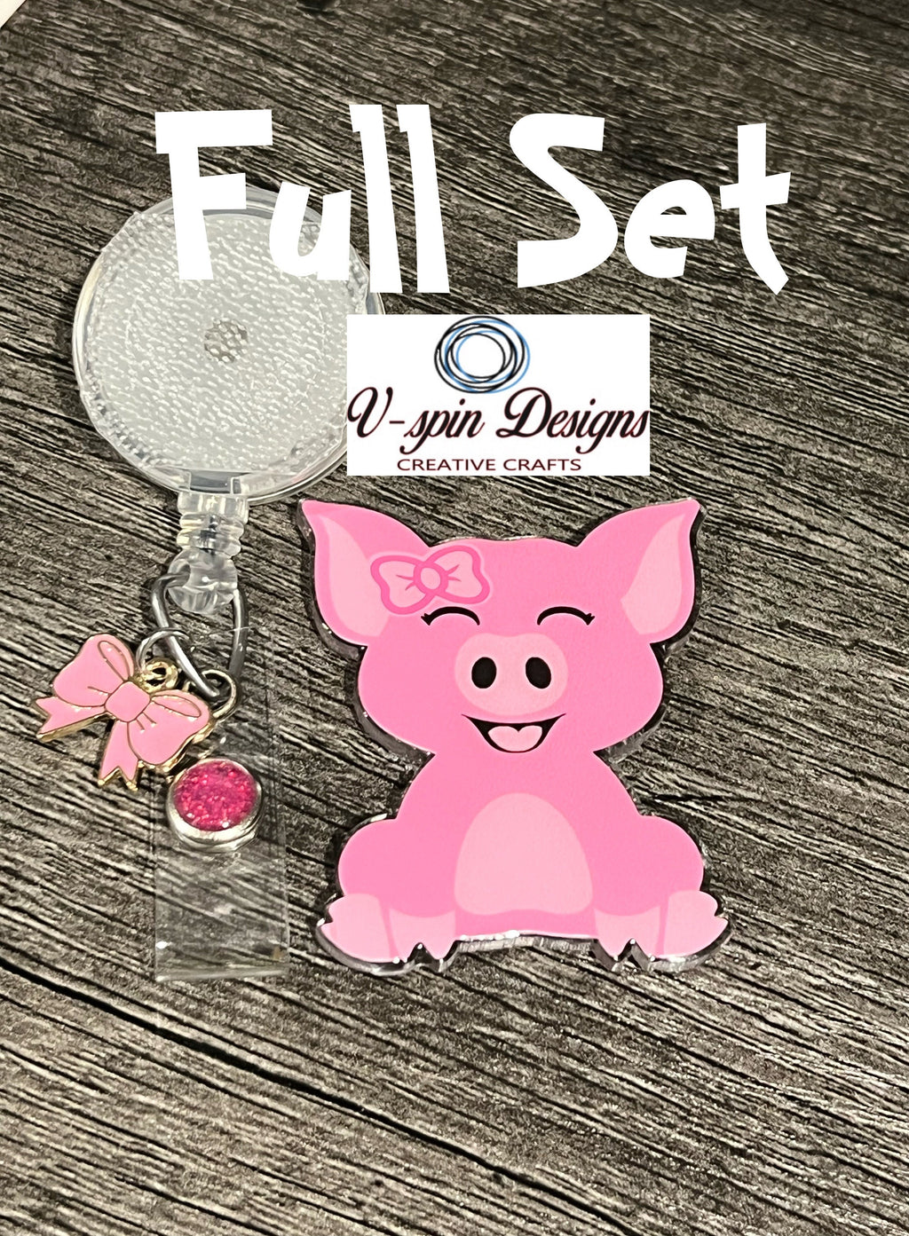 Pink Piggy Badge Reel: Cute Acrylic Retractable ID Holder