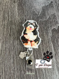 Bernedoodle Dog Badge Reel: Interchangeable ID Holder with Charm