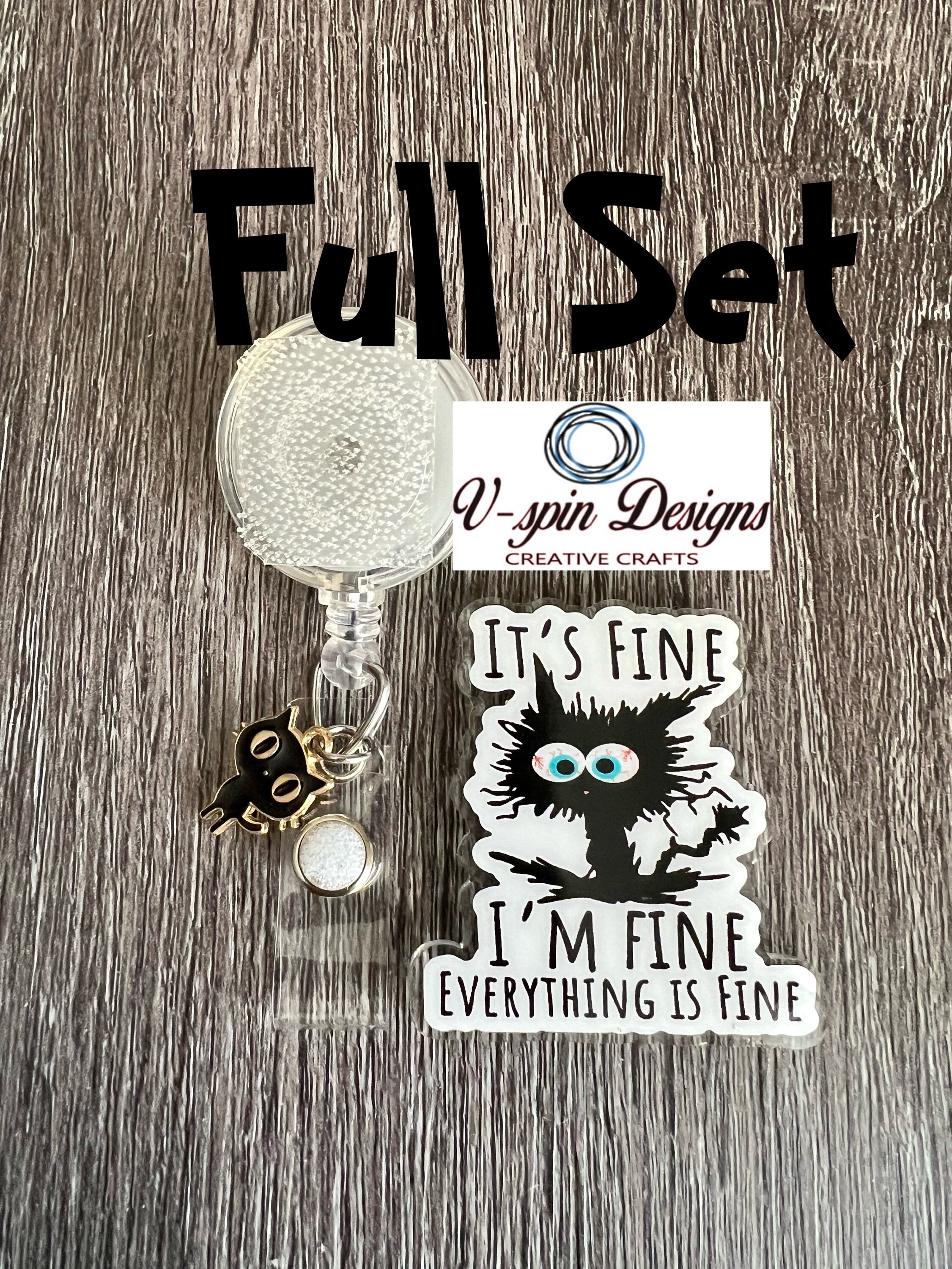 "I'm Fine, It's Fine, Everything's Fine" Black Cat Badge Reel | Funny Retractable ID Holder