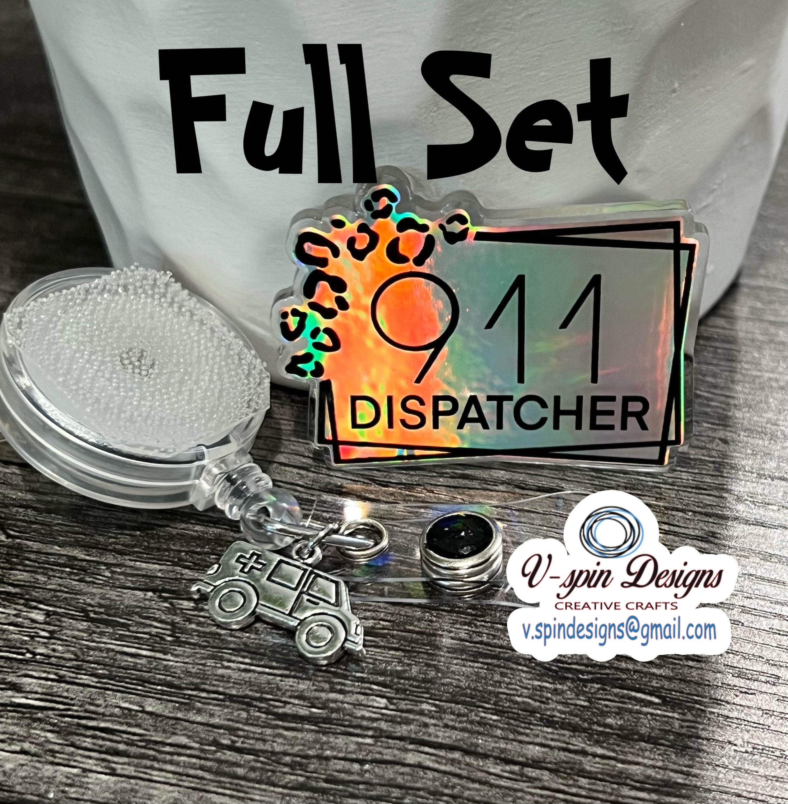 1.9” Acrylic- 911 Dispatcher badge reel/ID Holder/card holder/911 emergency