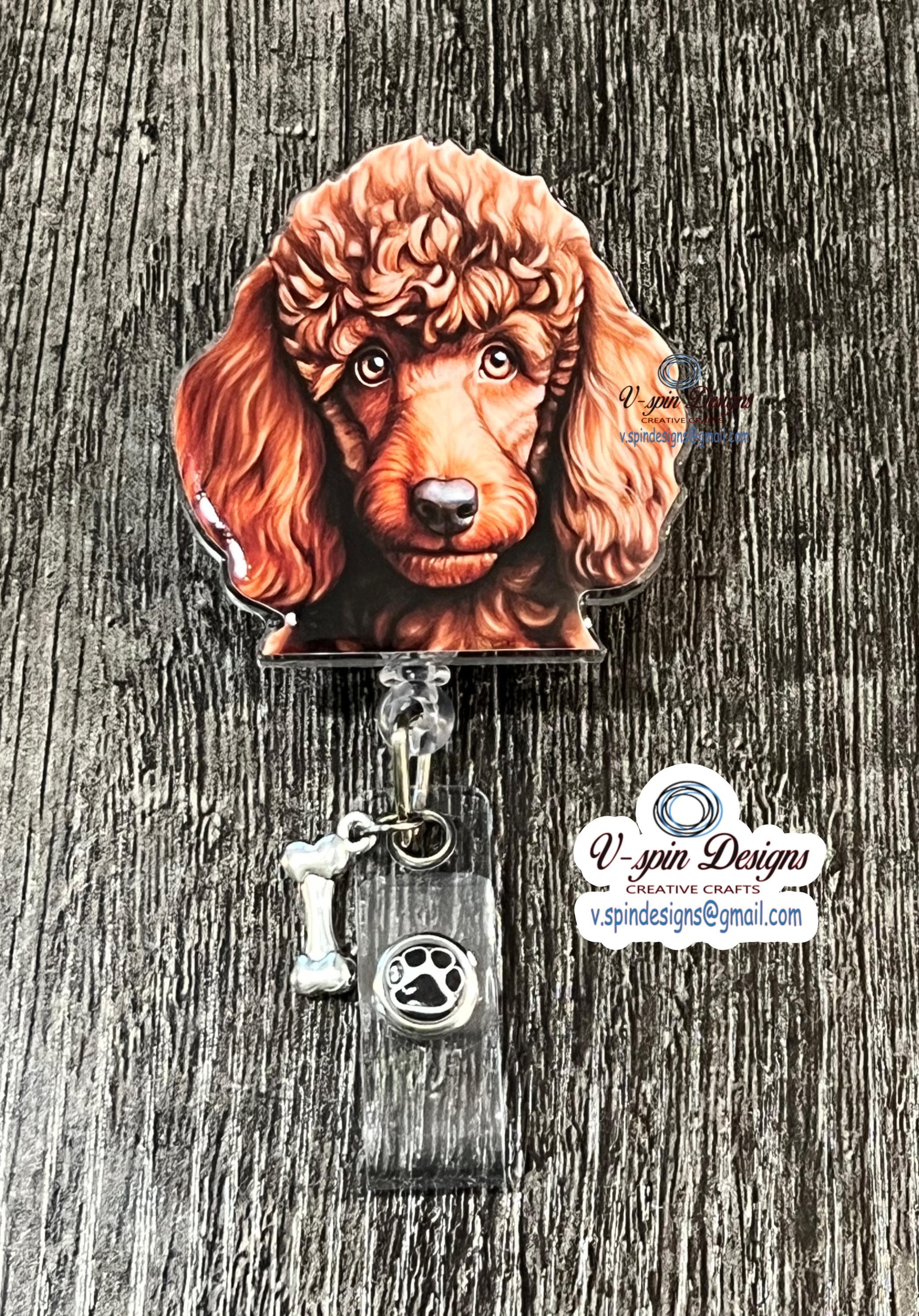 Brown Poodle Badge Reel: Retractable ID Holder, nurse badge reels, dog badge reels