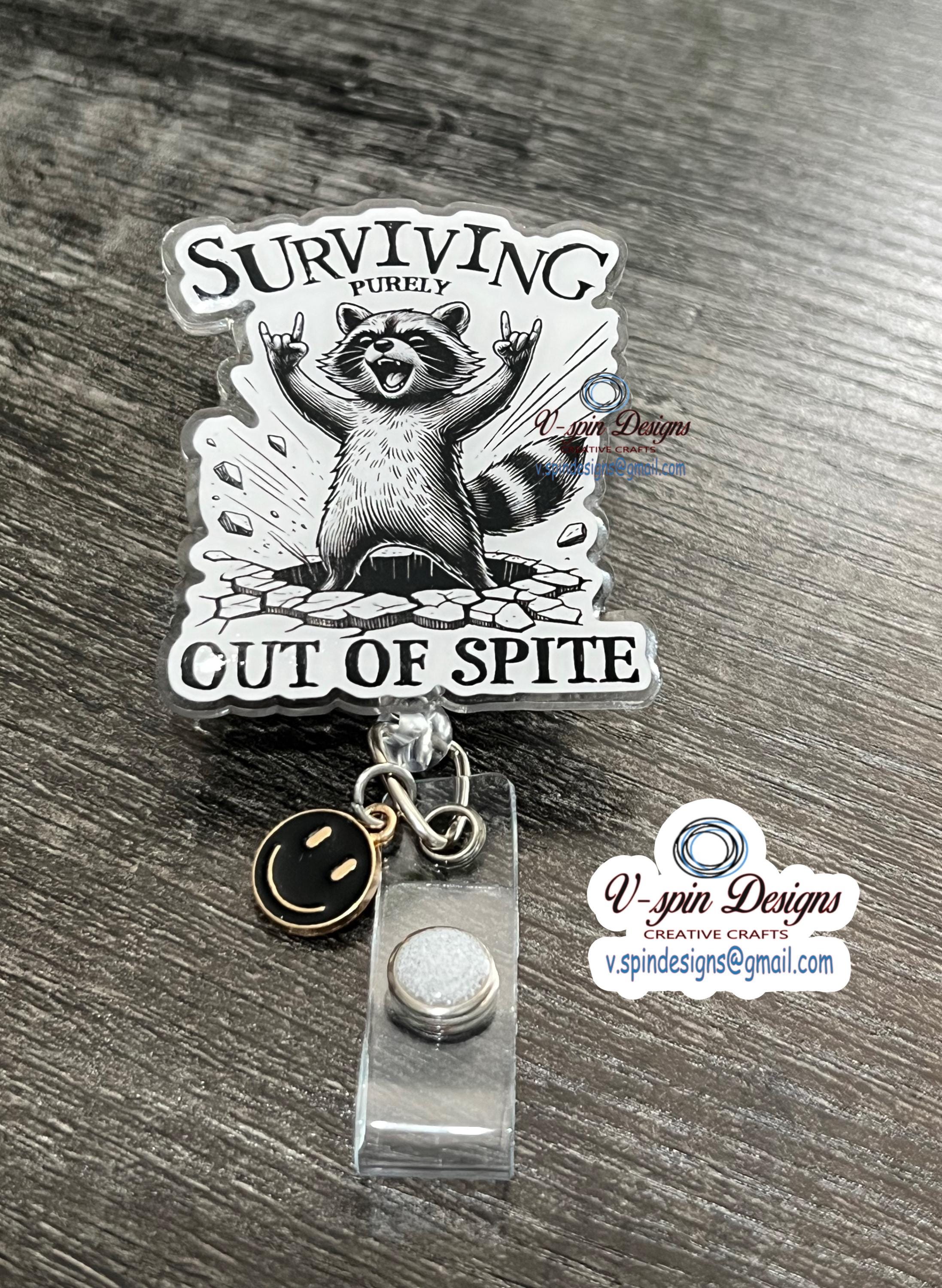 Funny Raccoon Badge Reel: Surviving Out of Spite, ID Holder