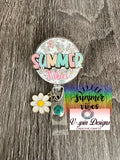 Acrylic Summer Vibes retractable badge reel/ID Holder/card holder/nurses/teachers