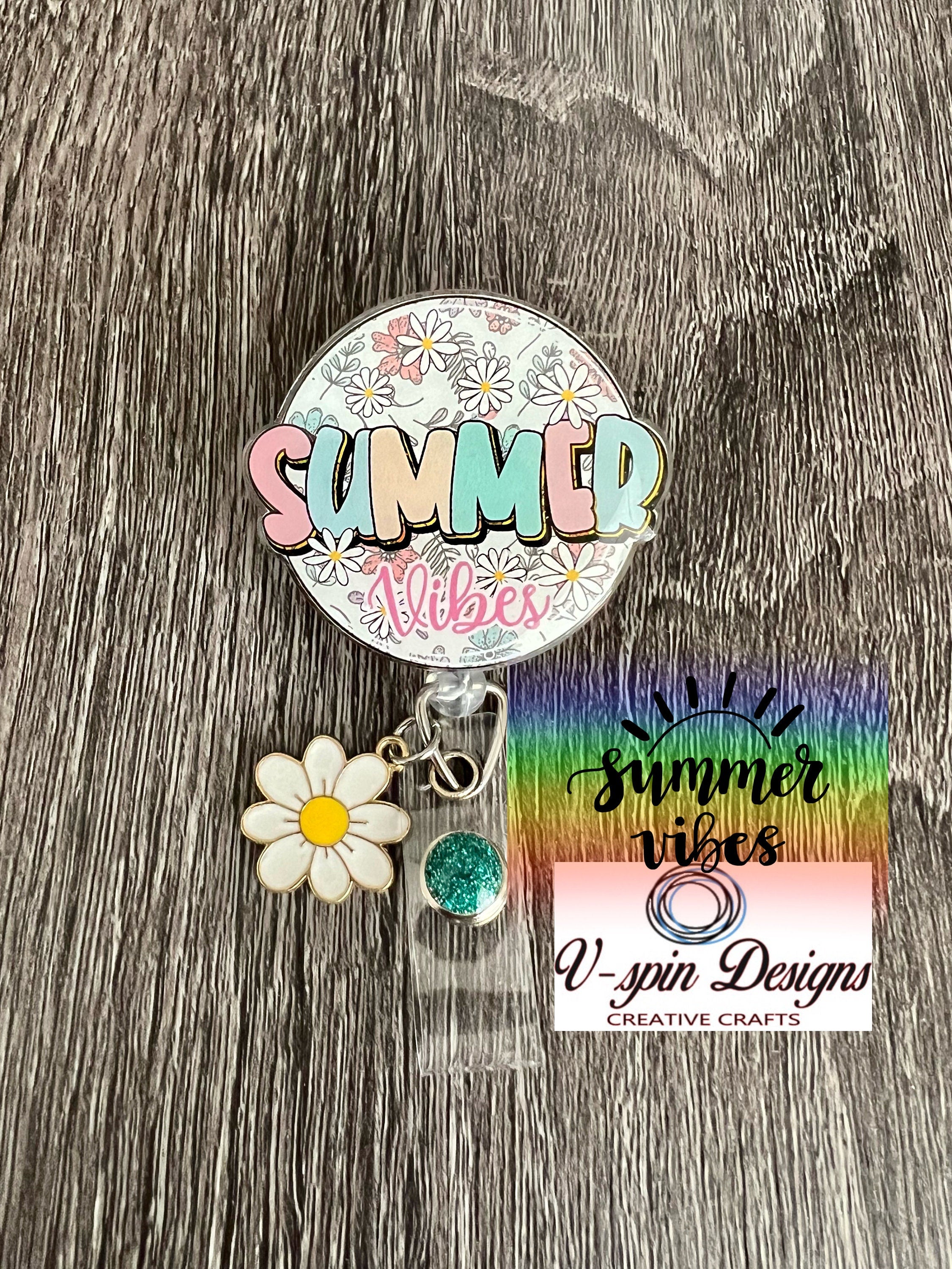 Acrylic Summer Vibes retractable badge reel/ID Holder/card holder/nurses/teachers