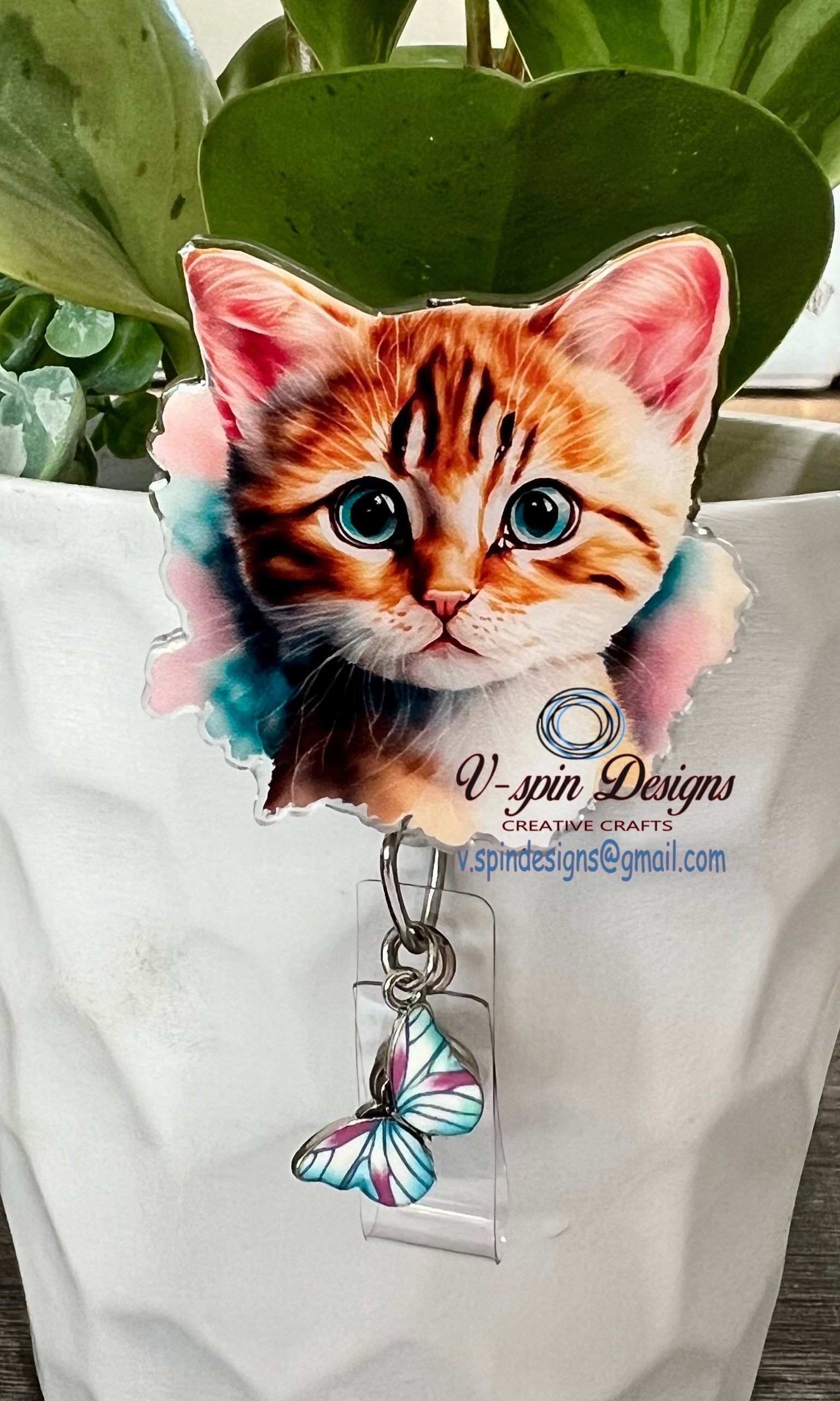 Orange Tabby Kitten Badge Reel | Retractable Acrylic ID Holder for Cat Lovers