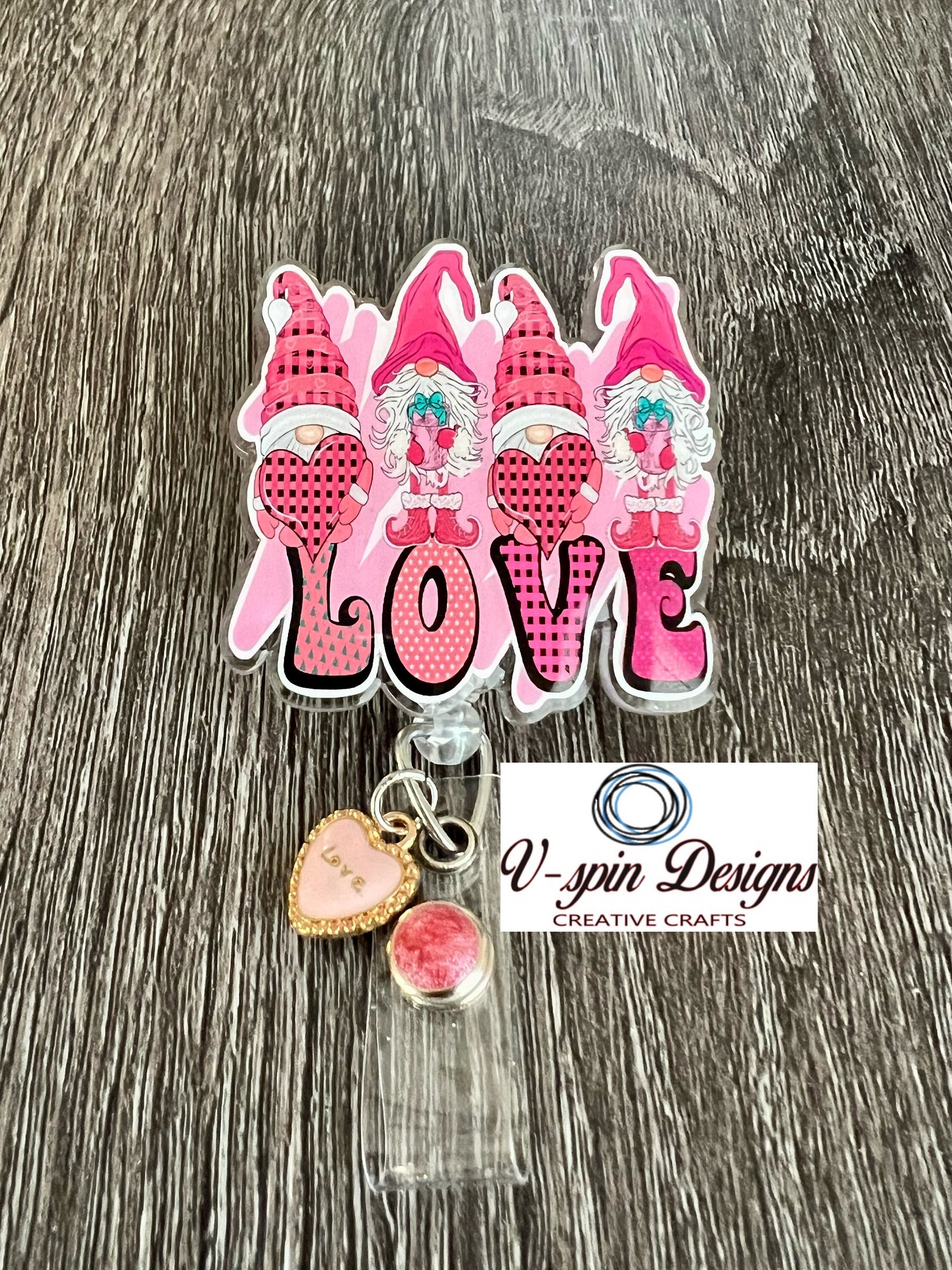 2” Gnome Love, badge reel/ID Holder/card holder/teachers/nurses/valentines