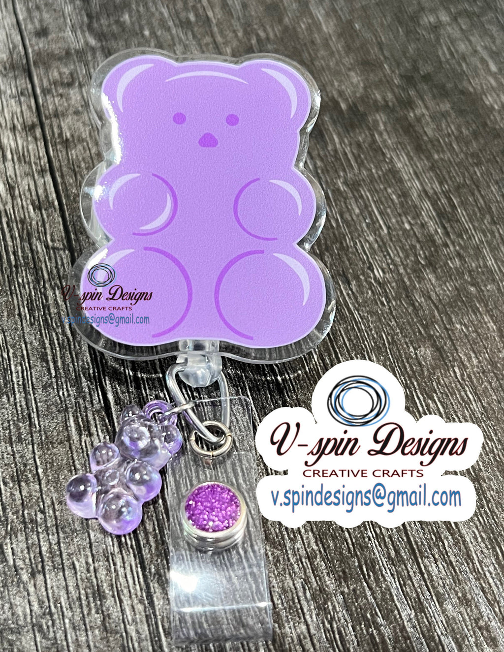 Chunky Gummy Bear purple retractable badge reel/ID holder/nurse/card holder/teachers/students/candy