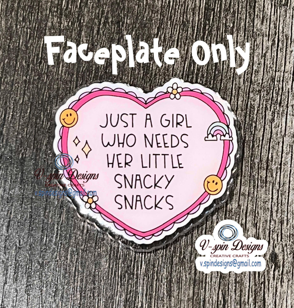 "Just a Girl Who Needs Her Snacky Snacks" Funny Badge Reel: Acrylic ID Holder