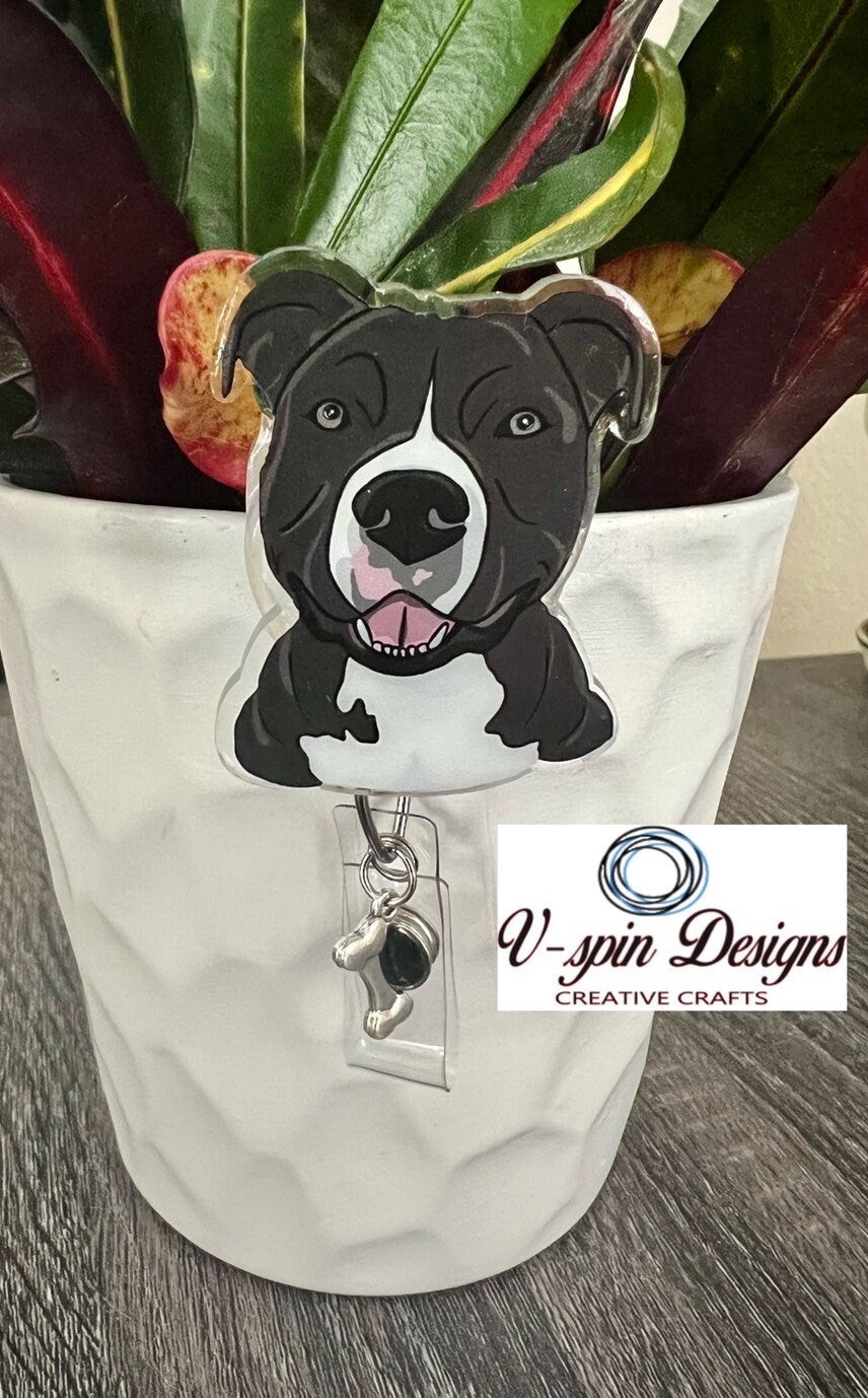 Pitbull Dog Badge Reel | Retractable Acrylic ID Holder for Dog Lovers
