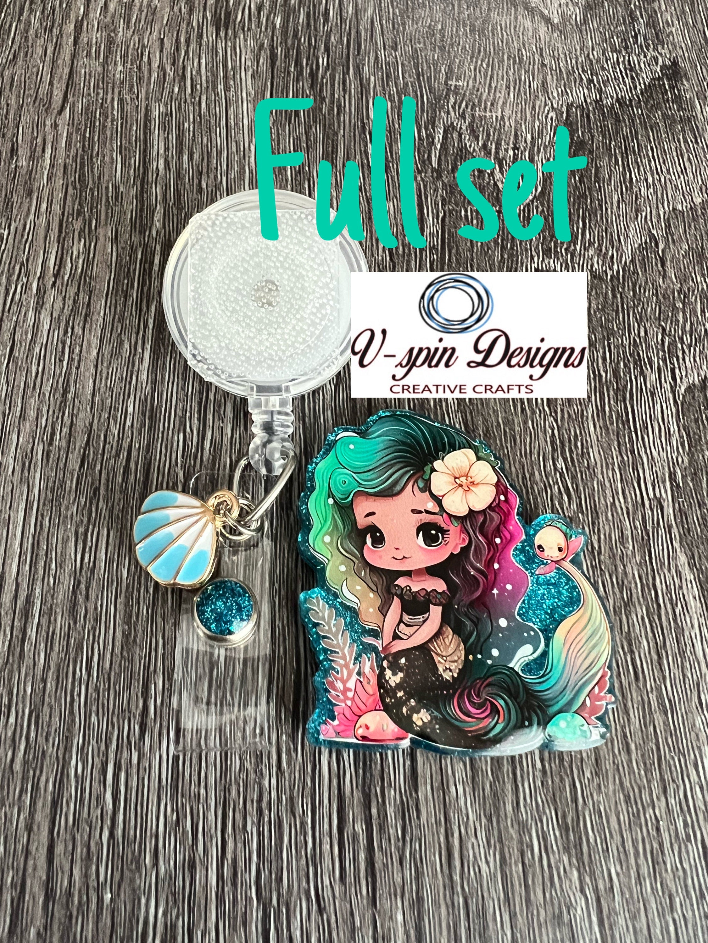 Cute little mermaid, retractable badge reel/ID holder/nurse/card holder/mermaid/ocean/summertime