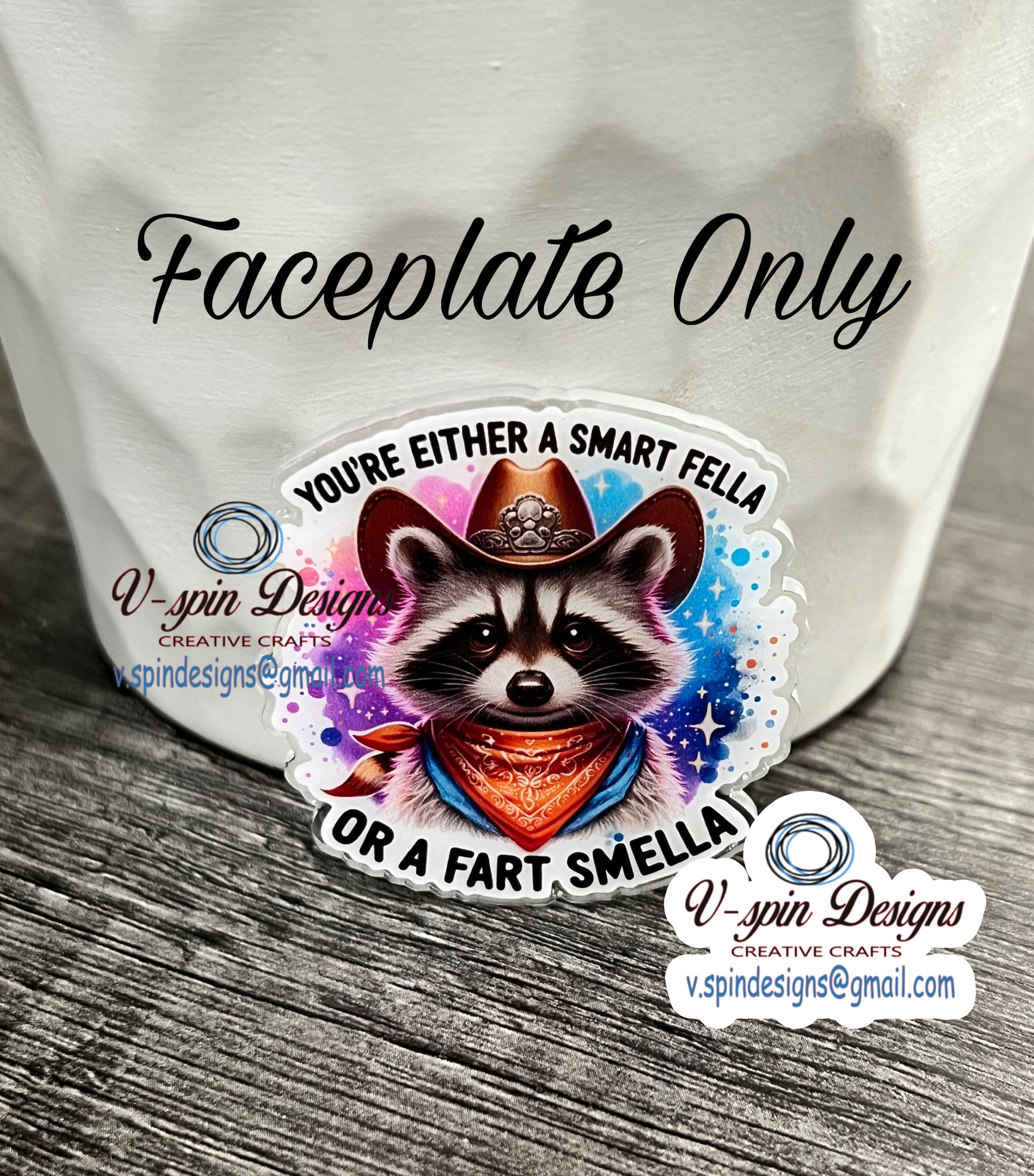 Funny Raccoon Badge Reel: "Smart Fella or Fart Smella" Acrylic ID Holder