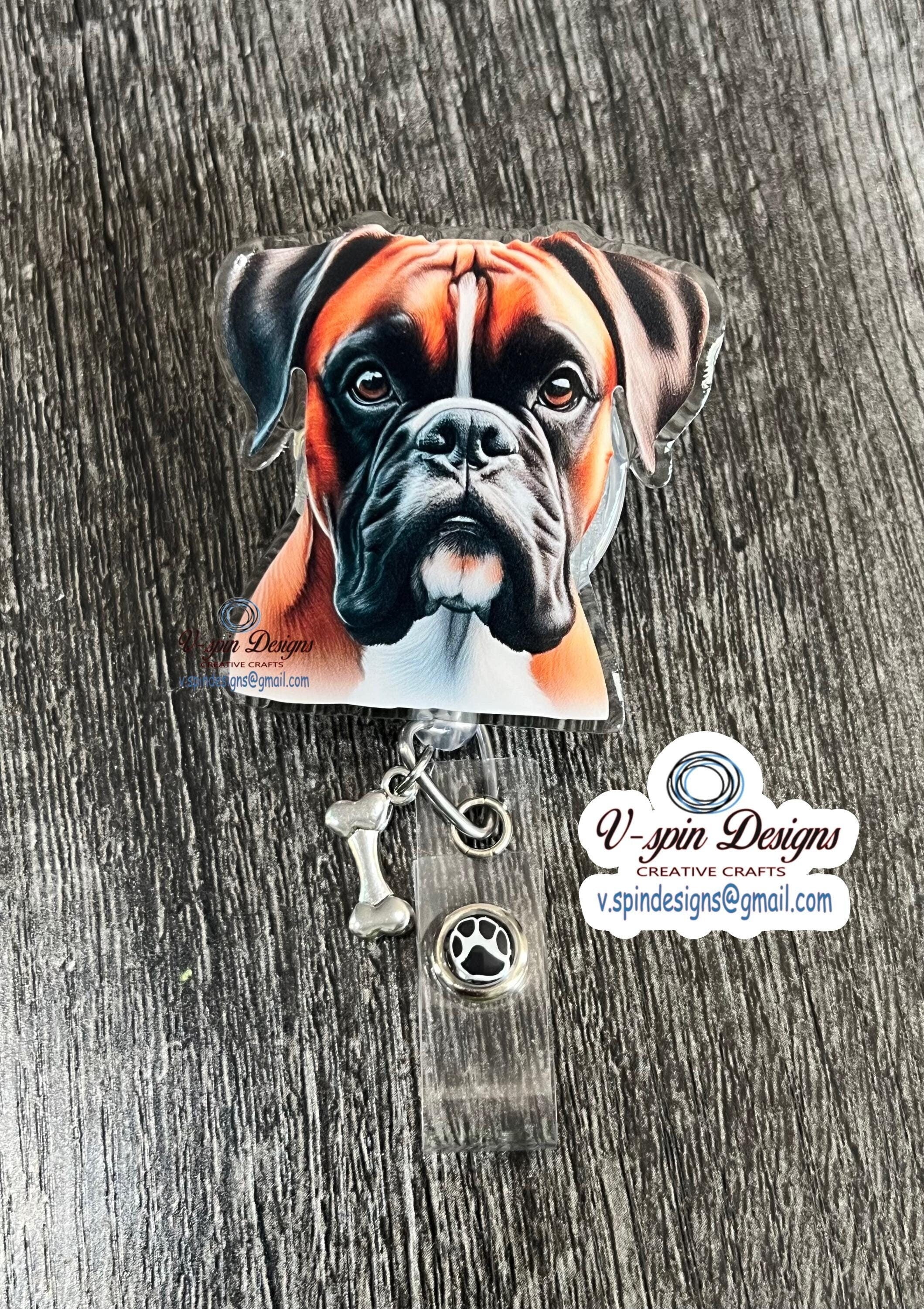 Boxer Dog Badge Reel | Retractable Acrylic ID Holder for Dog Lovers
