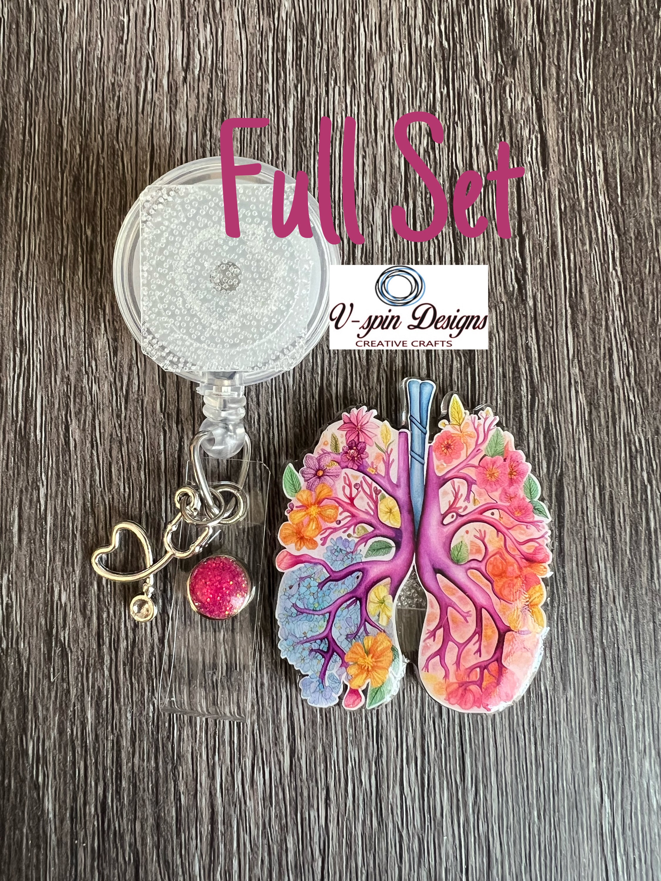Floral lungs badge reel/ID Holder card holder/nurse/respiratory/RT