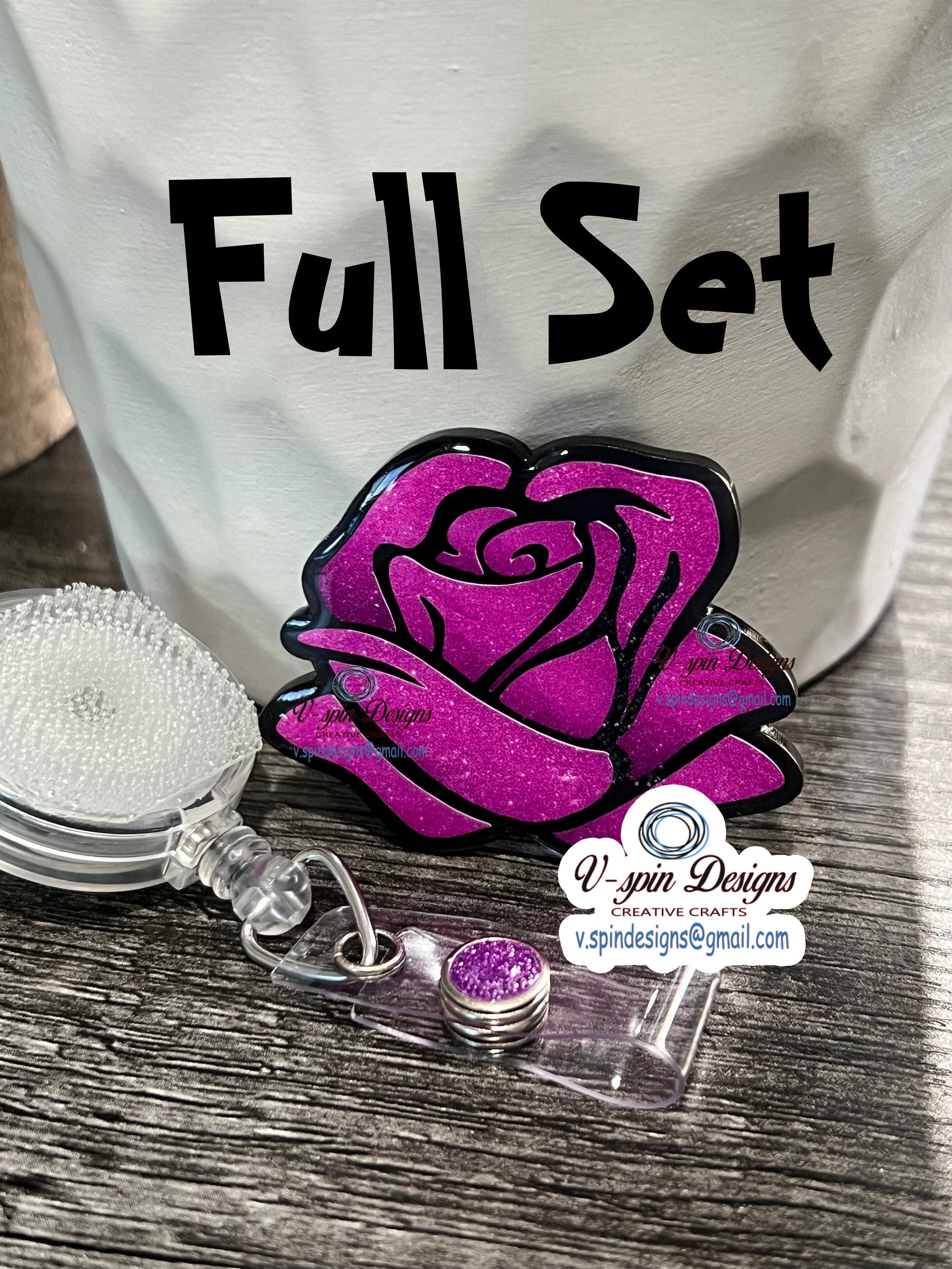 2” Acrylic, Purple Rose badge reel/ID Holder/card holder/teachers/nurses/flowers