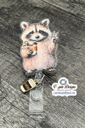 Funny Coffee and Peace Raccoon Badge reel/ID Holder card holder/nurse badge reels/teachers/racoon badge reels/gift for nurses
