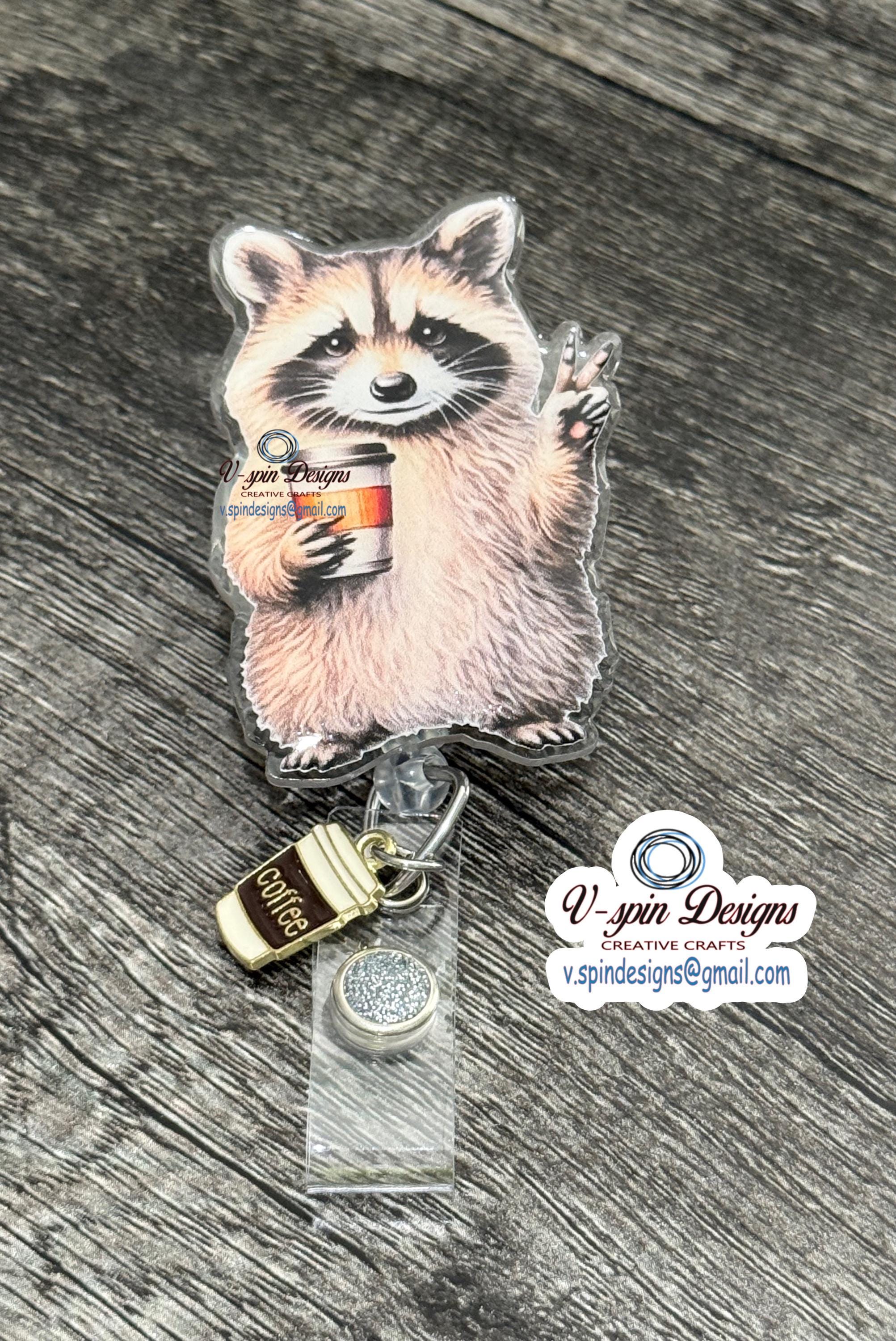 Funny Coffee and Peace Raccoon Badge reel/ID Holder card holder/nurse badge reels/teachers/racoon badge reels/gift for nurses