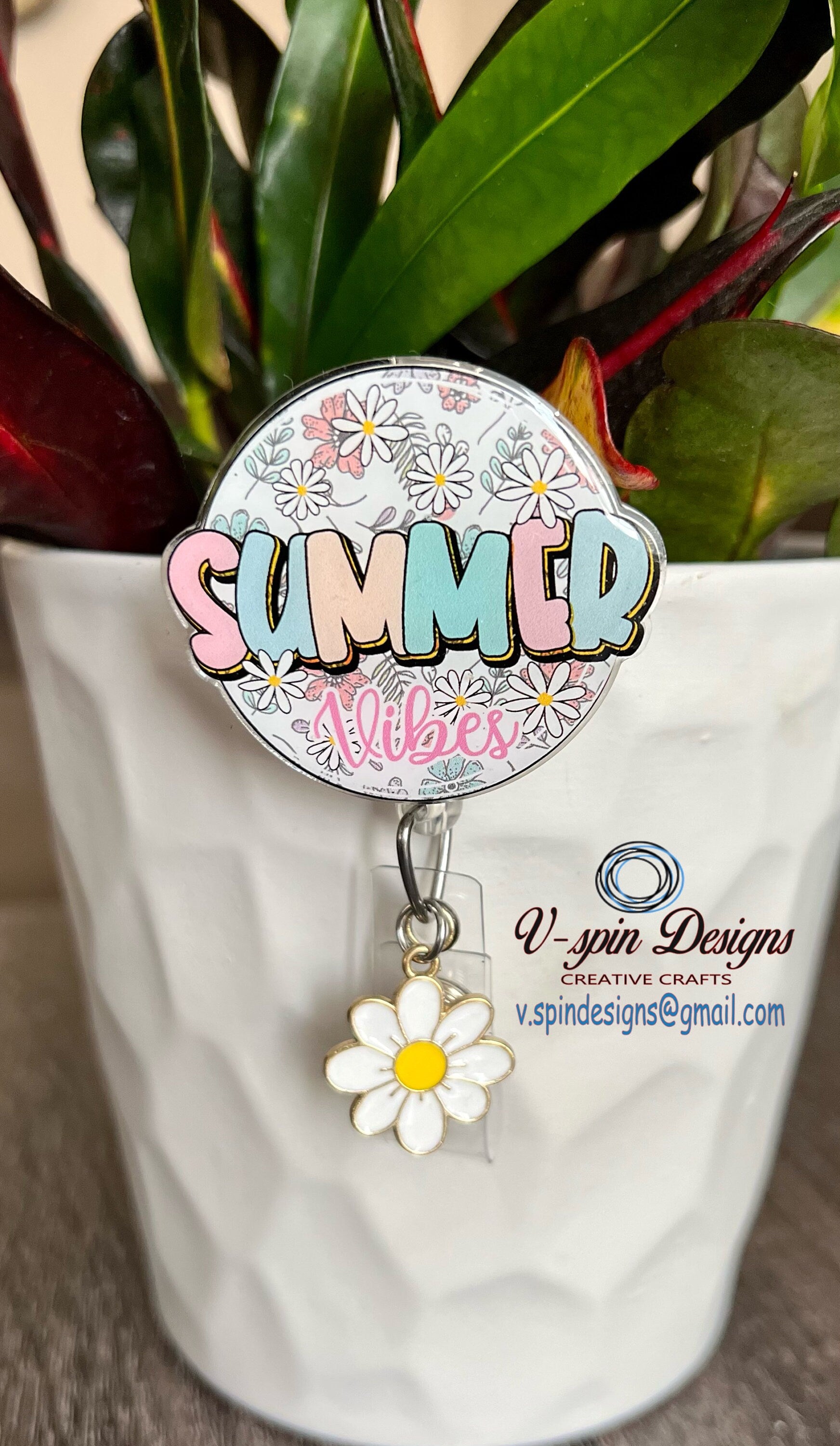 Acrylic Summer Vibes retractable badge reel/ID Holder/card holder/nurses/teachers