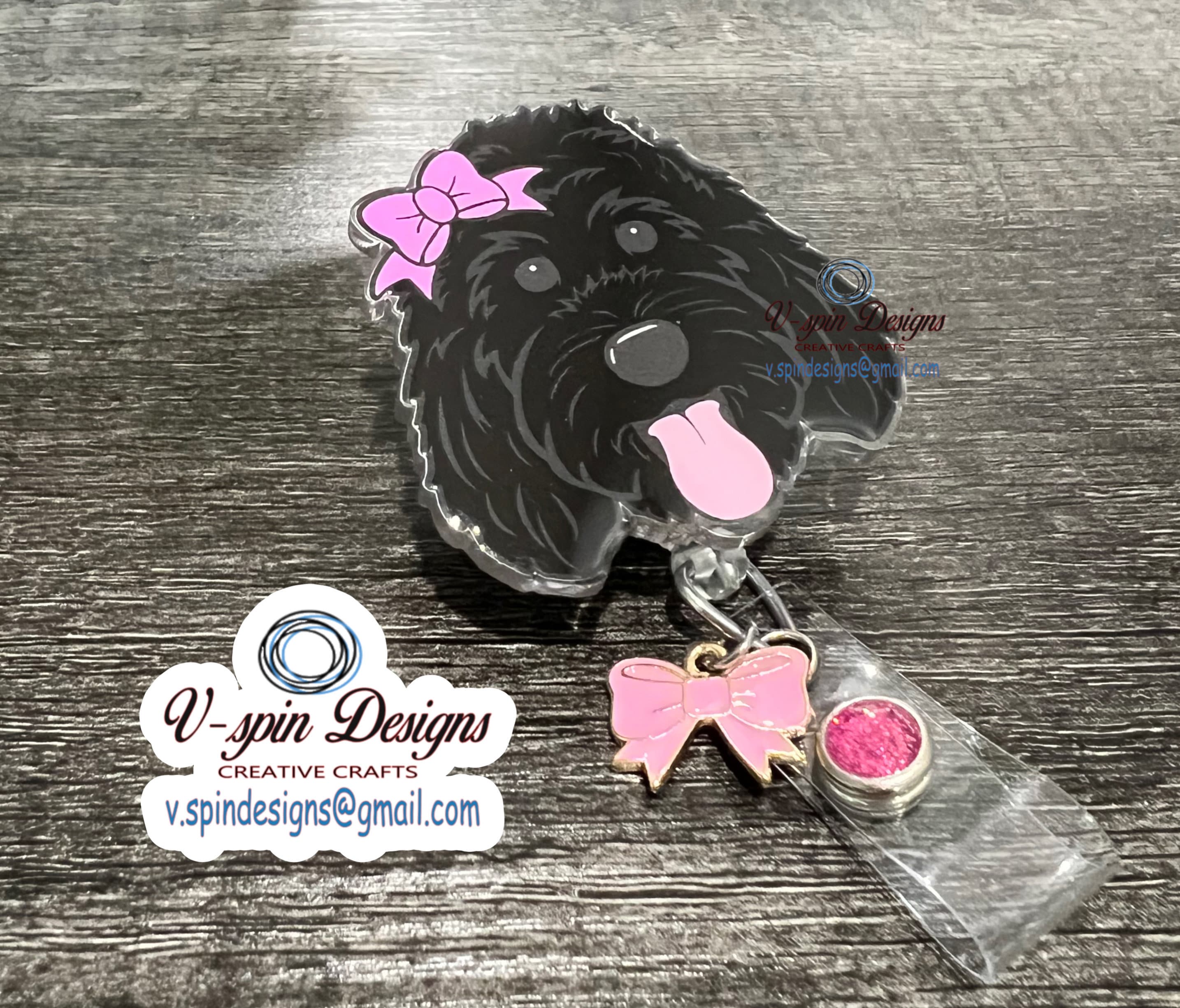 Black Doodle Girl dog Badge reel/ID Holder/card holder/nurses/teachers/students/dogs
