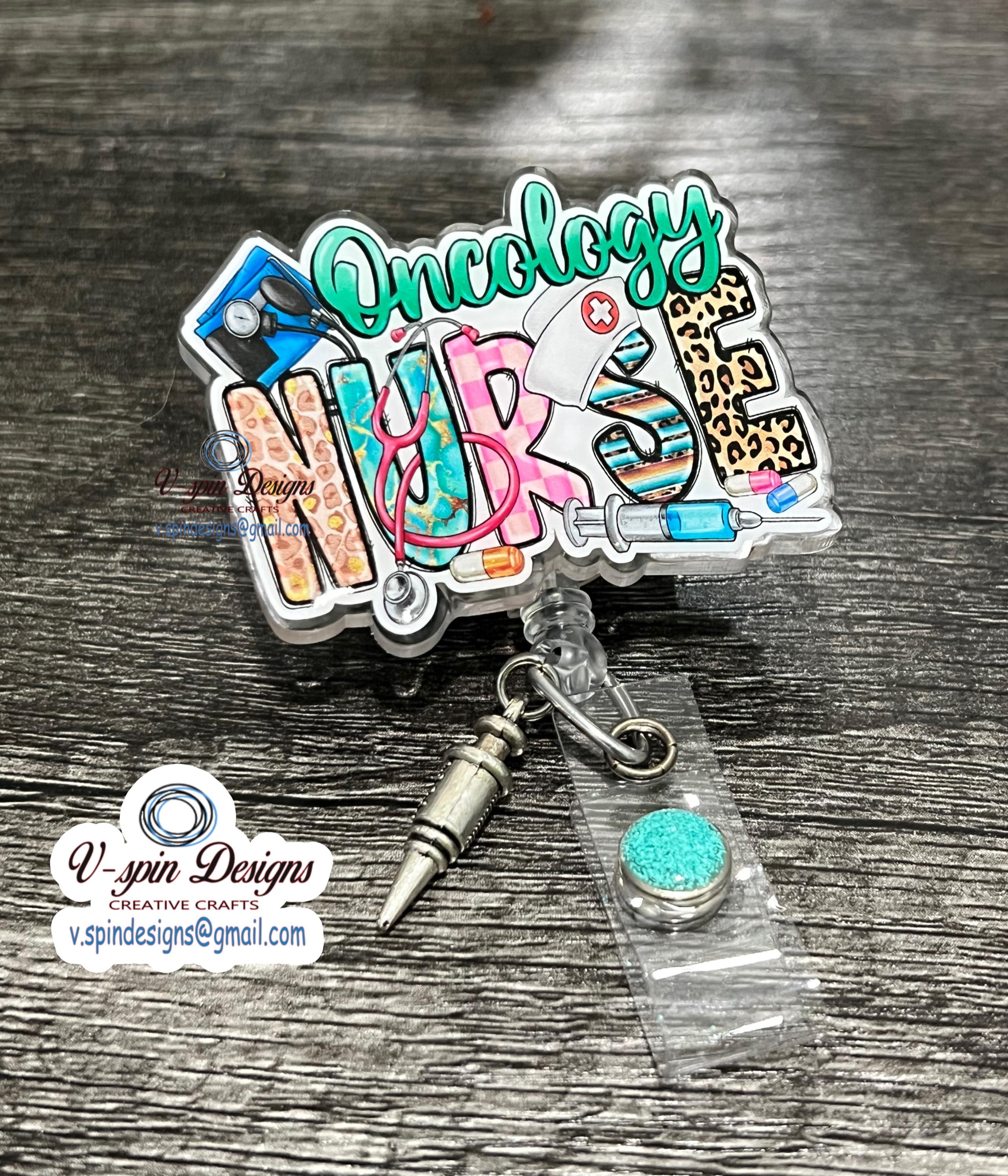 Oncology Nurse Badge Reel | Retractable Acrylic ID Holder for Cancer Care