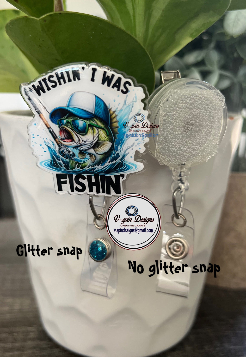 Wishin I was Fishin bass badge reel/ID Holder/nurses/teachers/bass/fishing badge reels