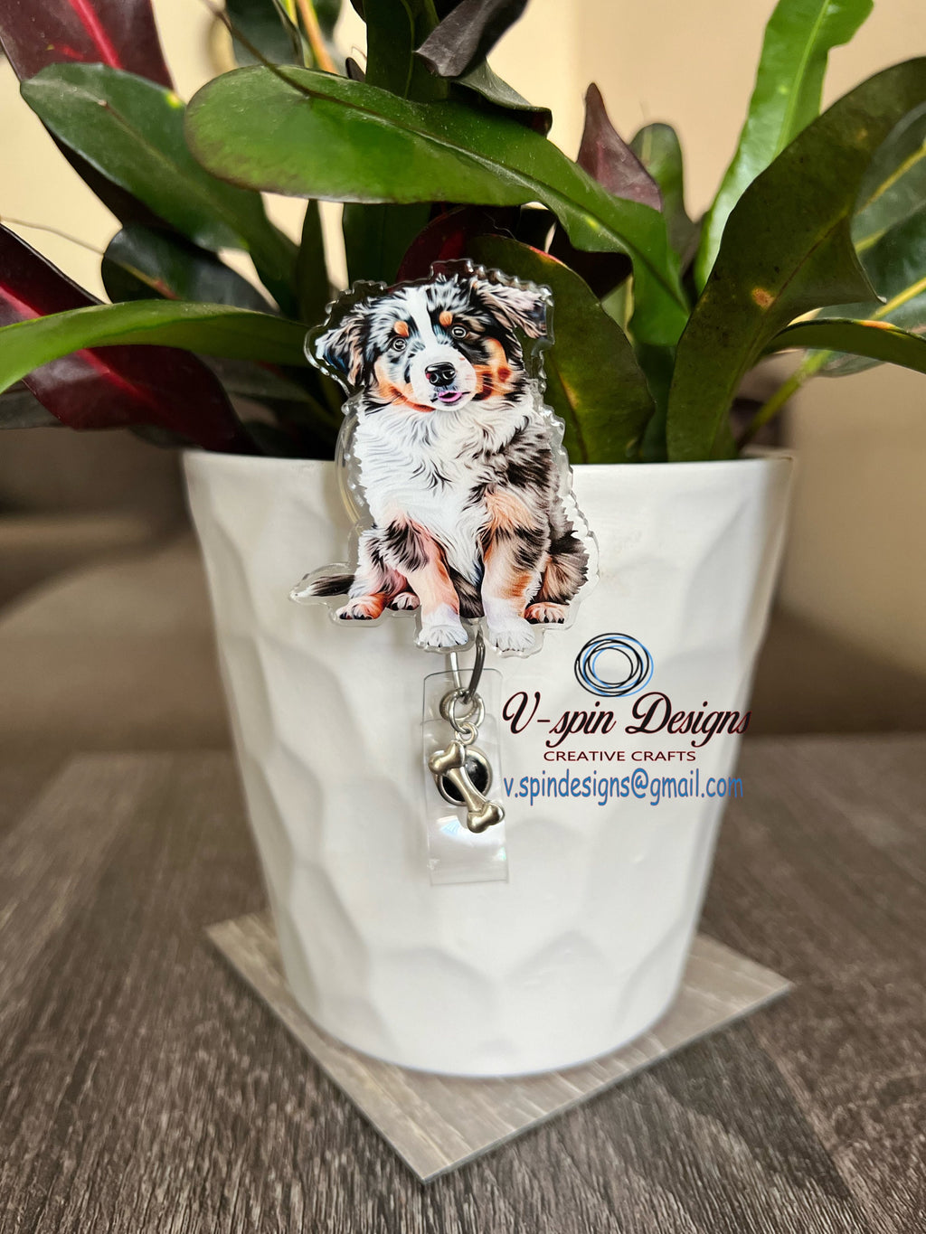 Australian Shepherd Puppy Badge Reel | Retractable Acrylic ID Holder for Dog Lovers