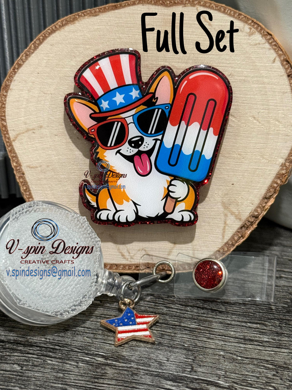 Patriotic Corgi Badge Reel | 4th of July Retractable Acrylic ID Holder