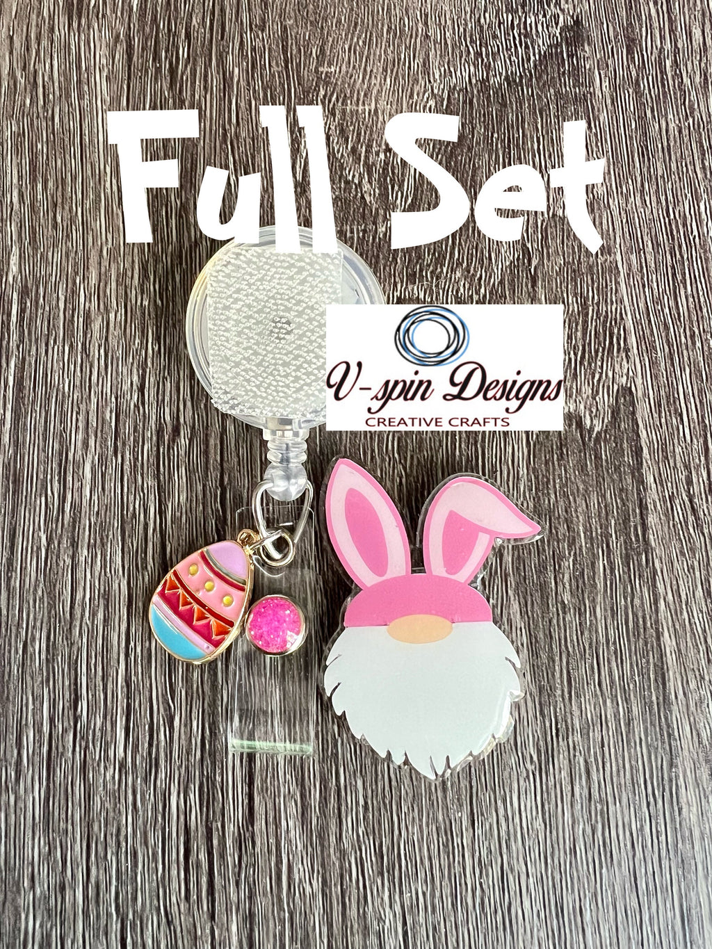 Easter Gnome with Bunny Ears Badge Reel: Acrylic Holiday ID Holder