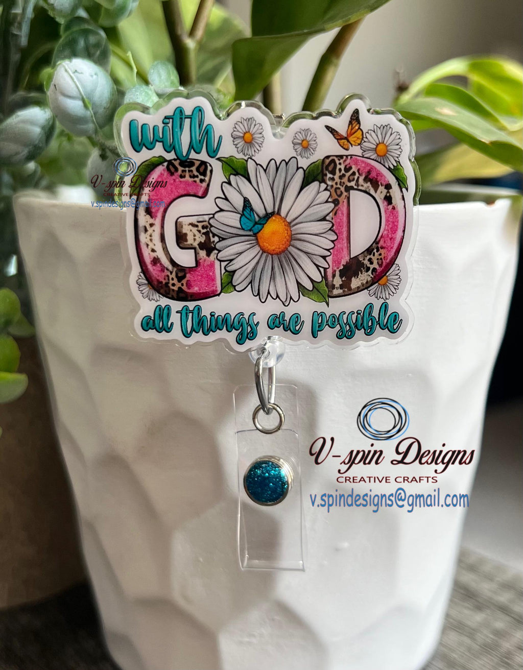 "With God All Things Are Possible" Butterfly Badge Reel | Inspirational ID Holder